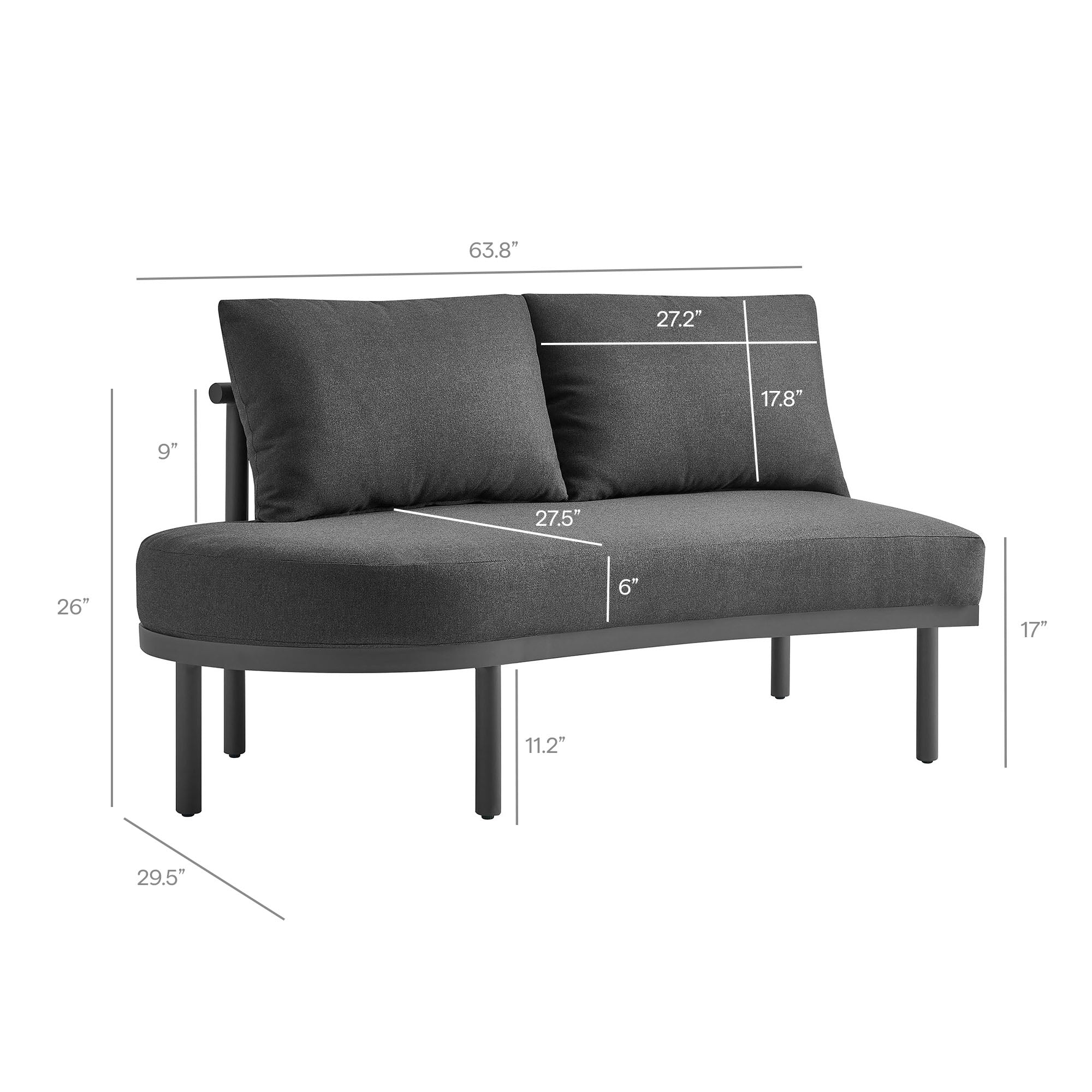 Porta Left-Arm Facing Outdoor Patio Aluminum Modular Piece by Modway