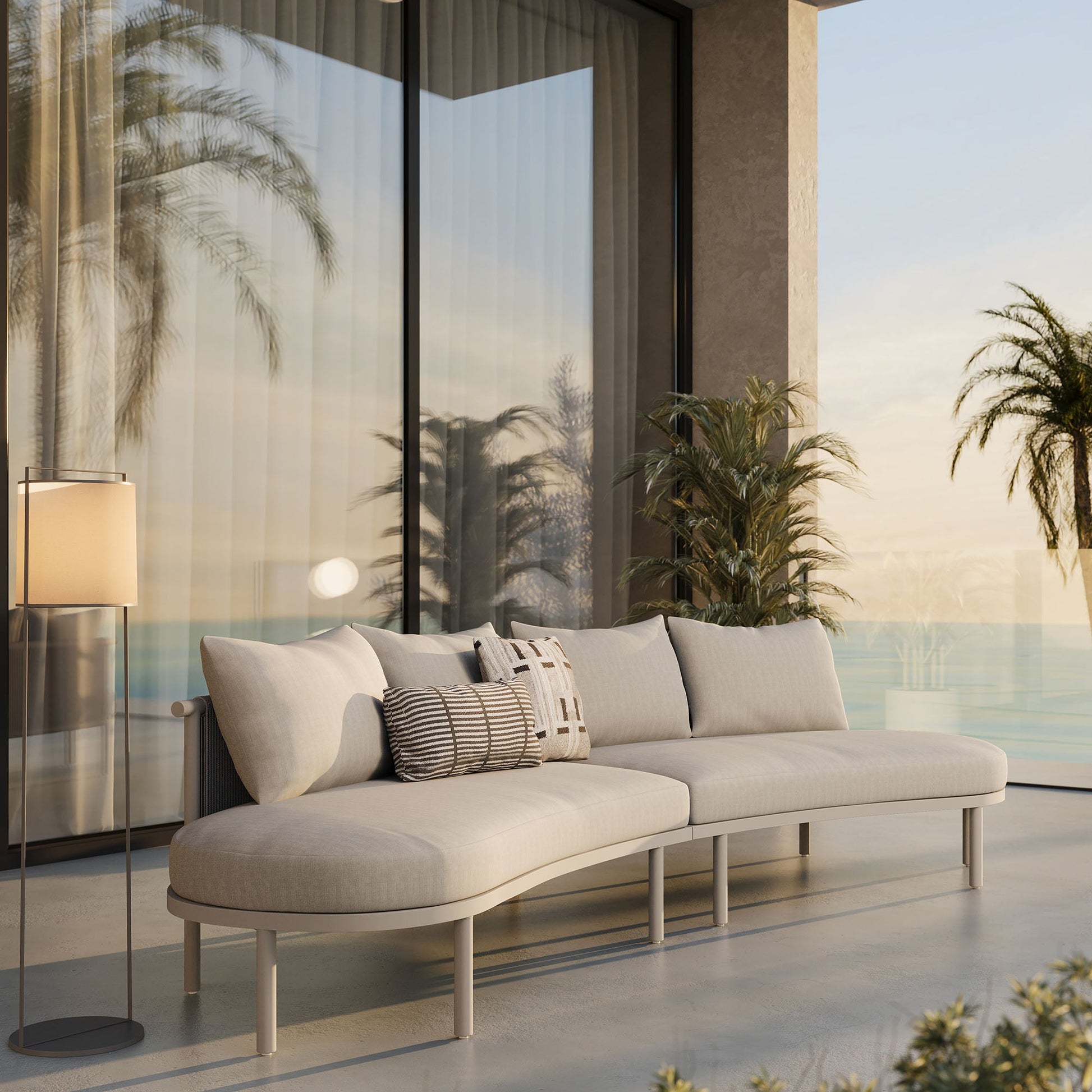 Porta 2 Piece Outdoor Aluminum Modular Sofa - Khaki Stone
