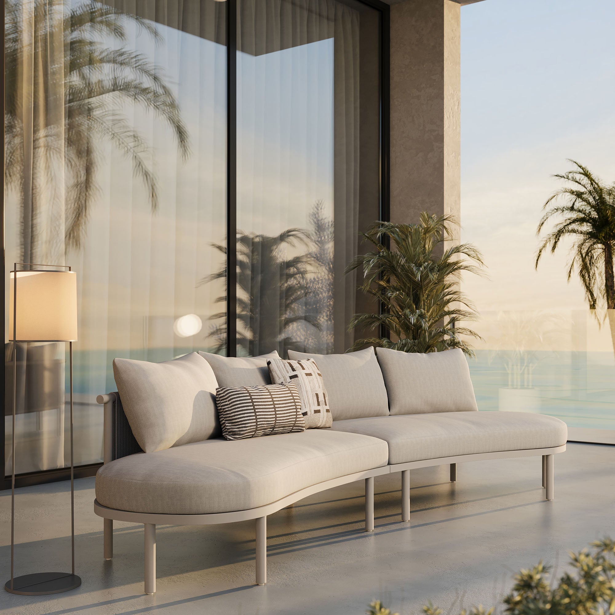 Porta 2 Piece Outdoor Aluminum Modular Sofa - Khaki Stone