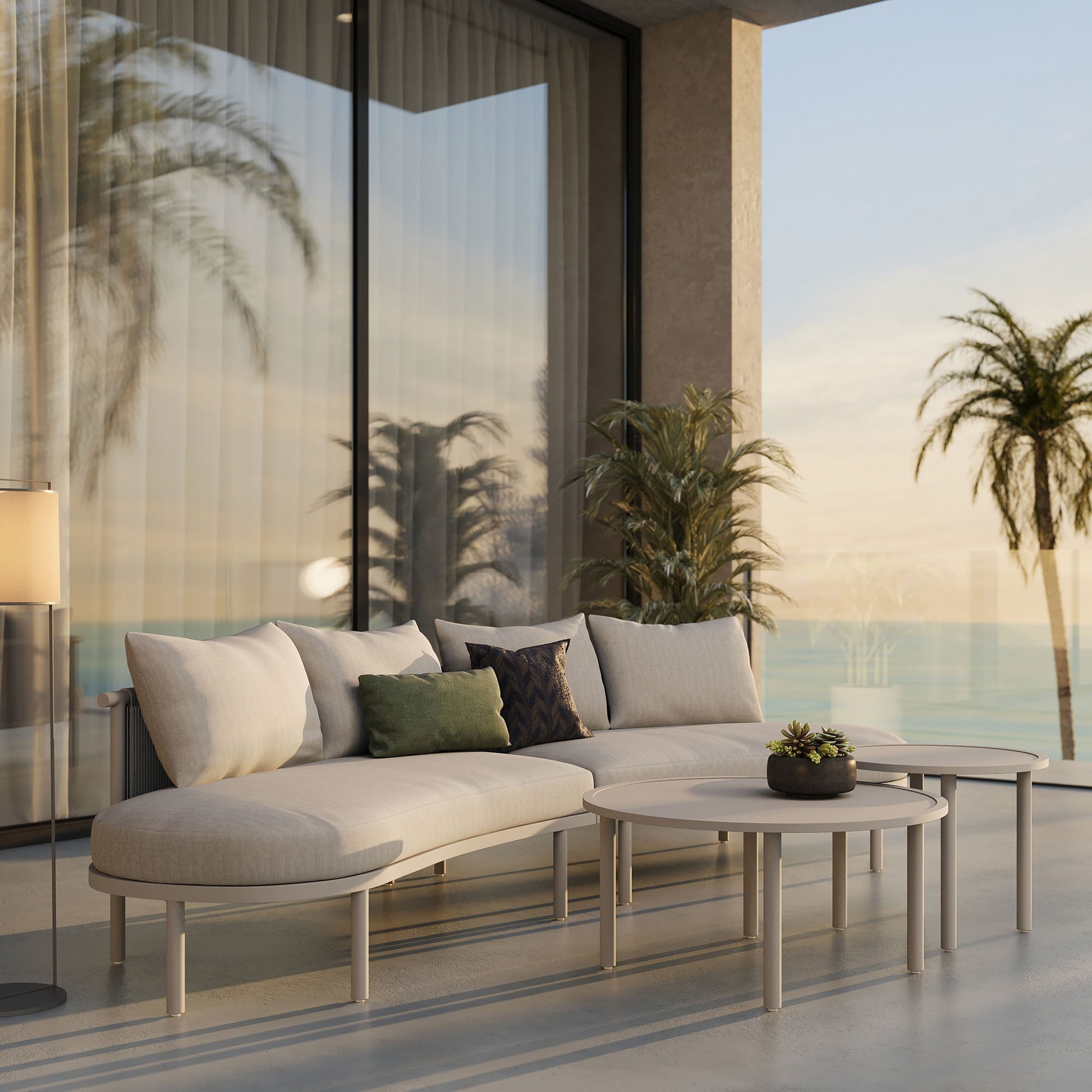 Porta 4 Piece Outdoor Aluminum Modular Sofa Set - Khaki Stone