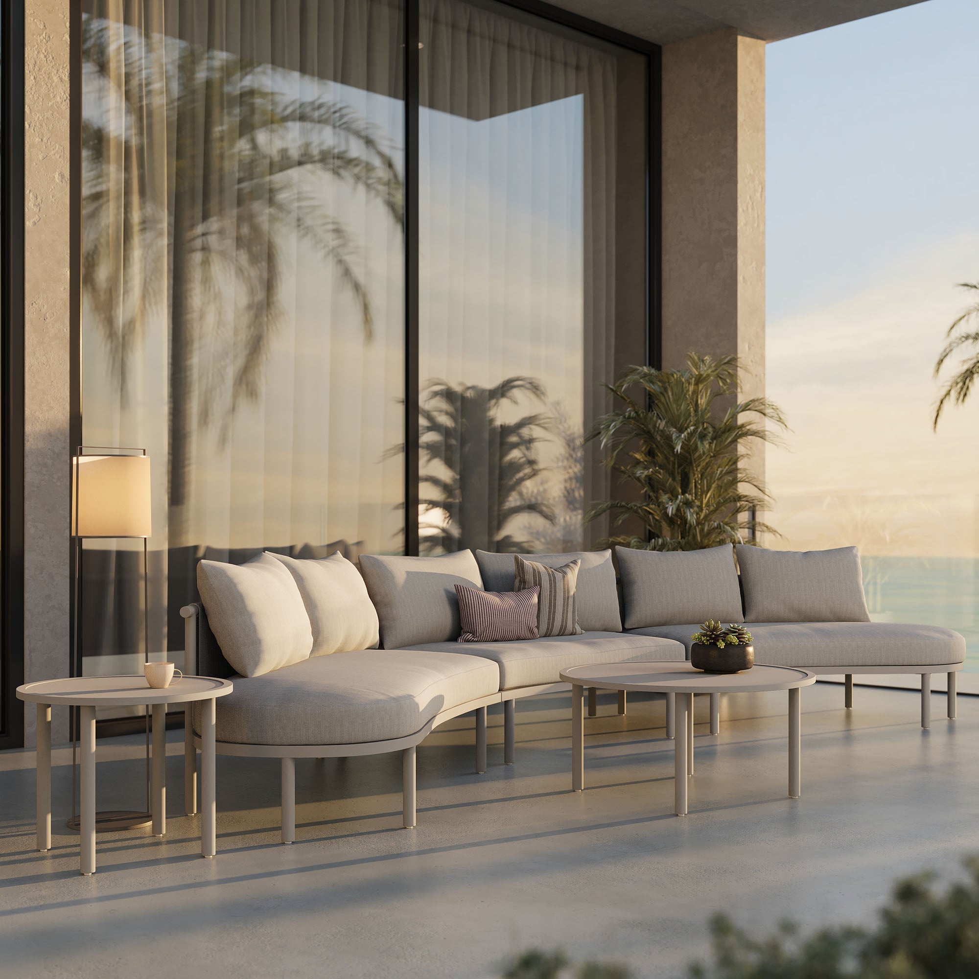 Porta 5 Piece Outdoor Aluminum Modular Sofa Set - Khaki Stone