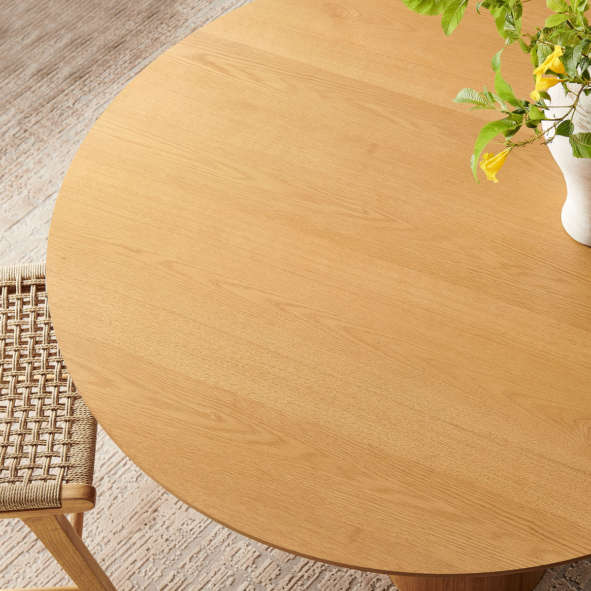 Renwick 47 Inch Oak Veneer Round Pedestal Dining Table - Oak