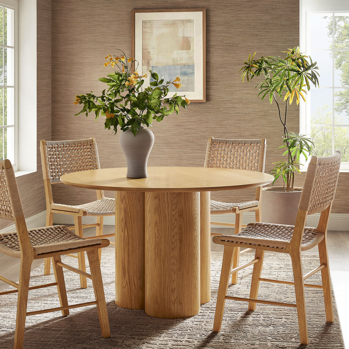 Renwick 47 Inch Oak Veneer Round Pedestal Dining Table - Oak