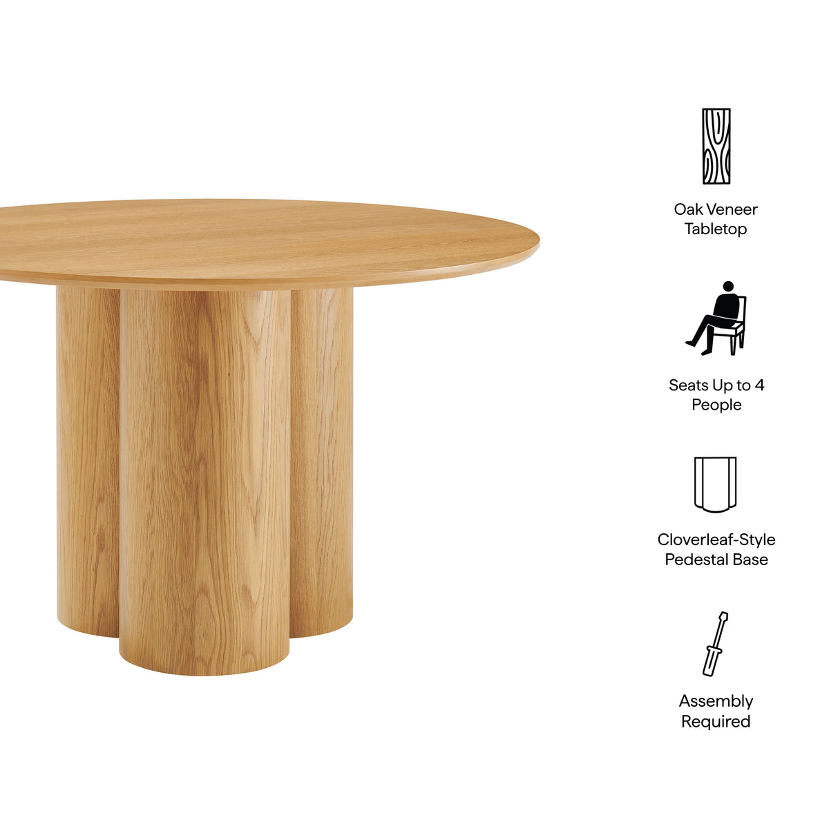 Renwick 47 Inch Oak Veneer Round Pedestal Dining Table - Oak