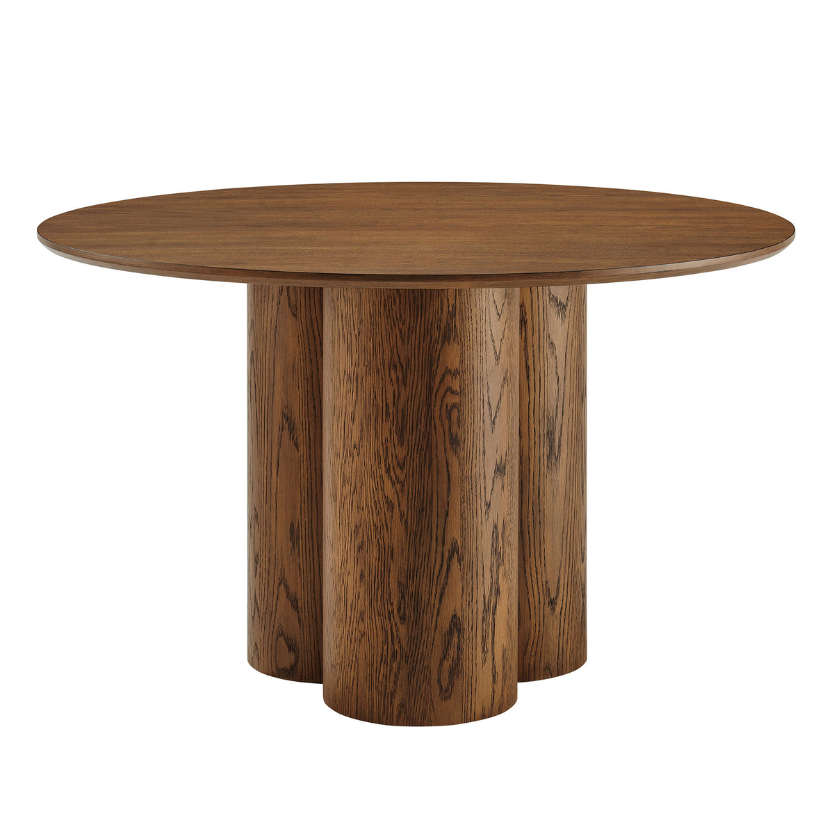 Renwick 47 Inch Oak Veneer Round Pedestal Dining Table - Walnut