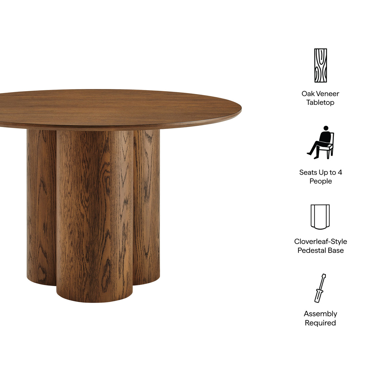 Renwick 47 Inch Oak Veneer Round Pedestal Dining Table - Walnut
