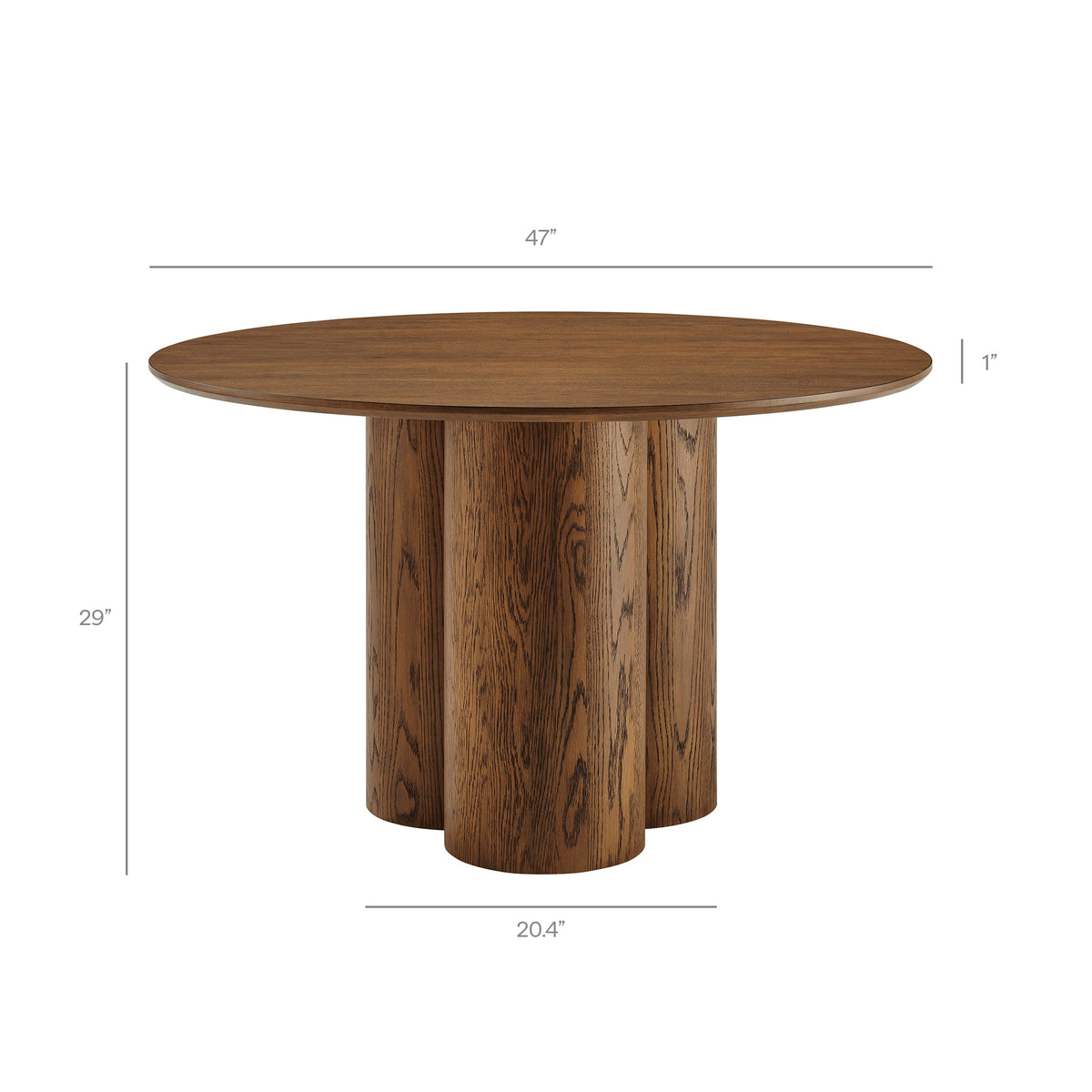 Renwick 47 Inch Oak Veneer Round Pedestal Dining Table - Walnut