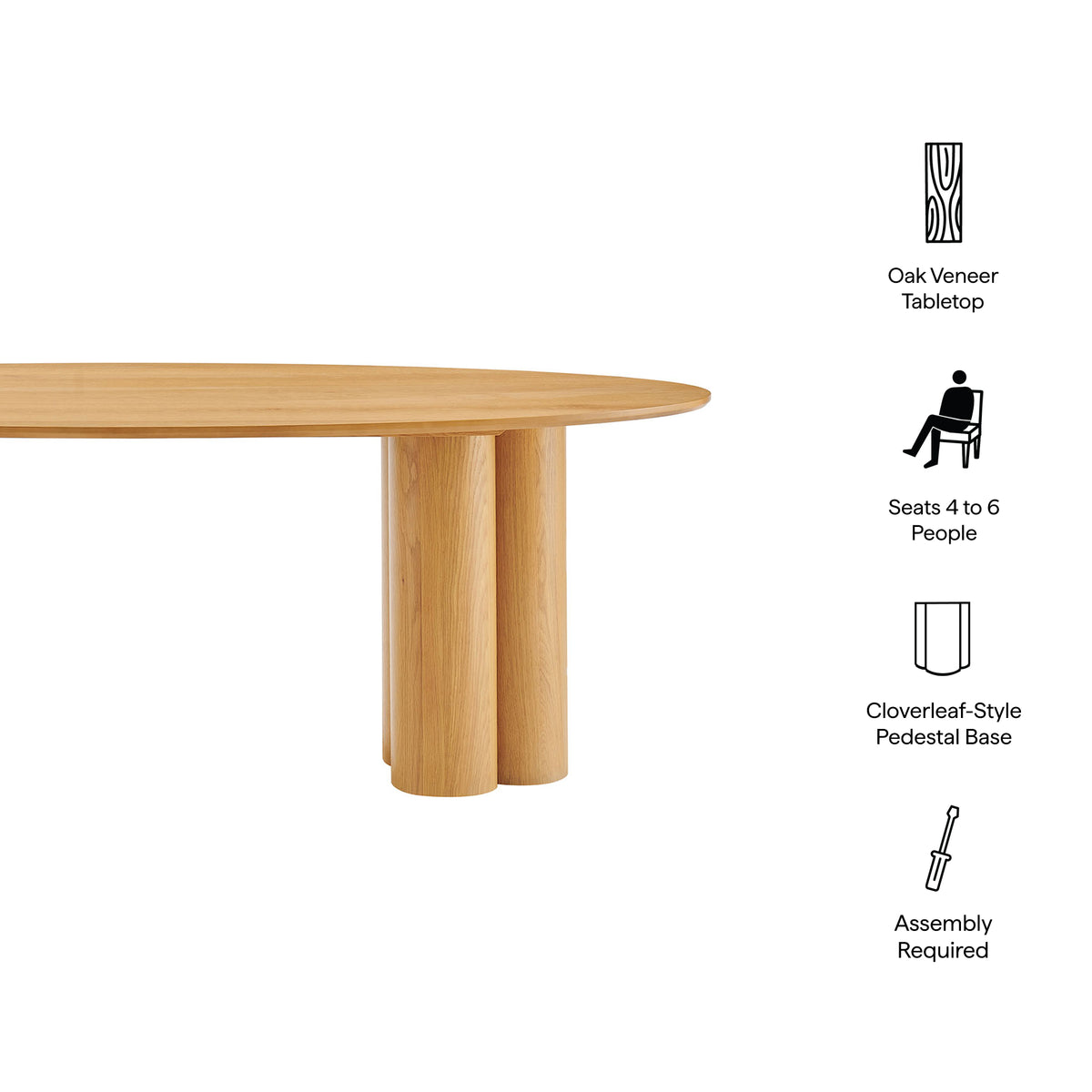 Renwick 79 Inch Oak Veneer Oval Pedestal Dining Table - Oak