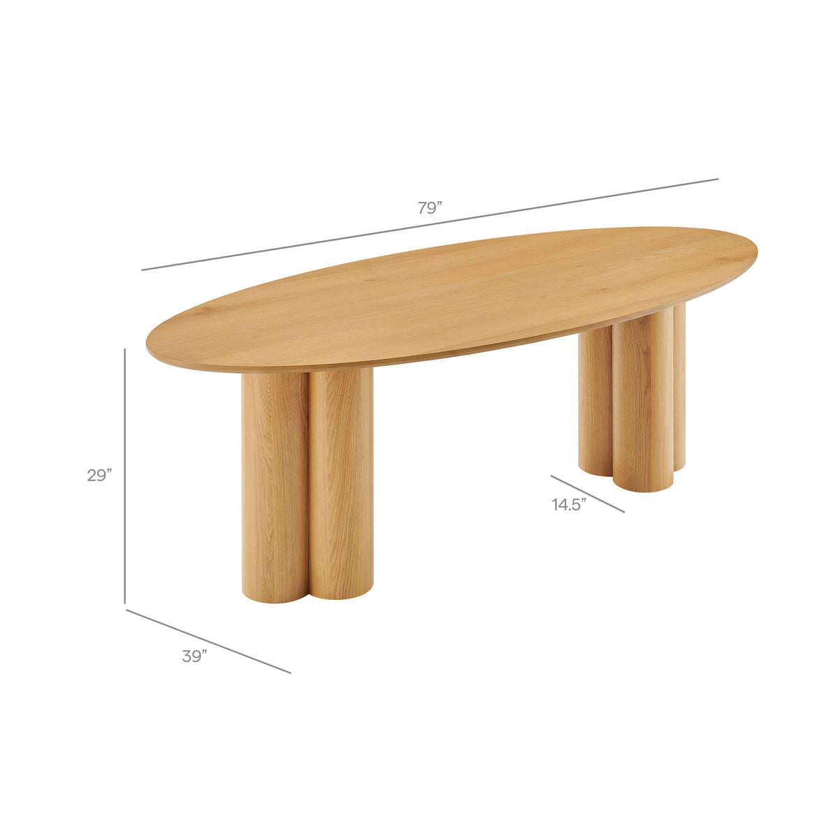 Renwick 79 Inch Oak Veneer Oval Pedestal Dining Table - Oak
