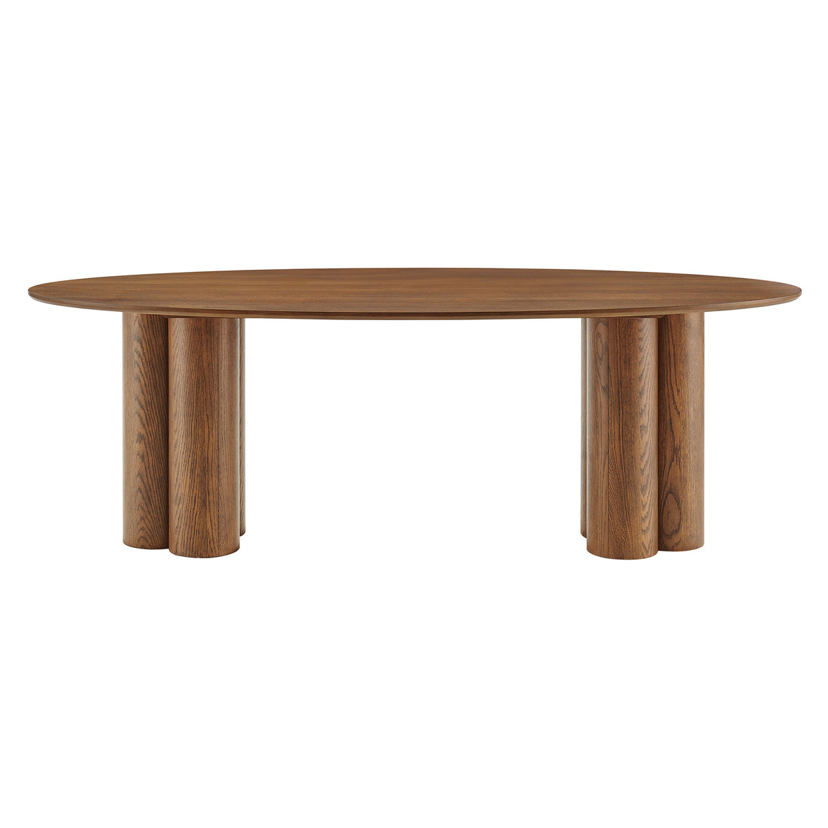 Renwick 79 Inch Oak Veneer Oval Pedestal Dining Table - Walnut