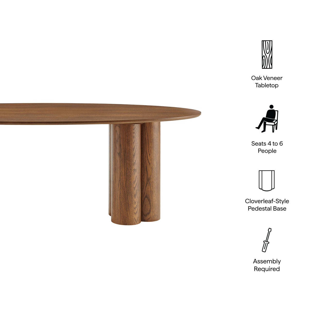 Renwick 79 Inch Oak Veneer Oval Pedestal Dining Table - Walnut