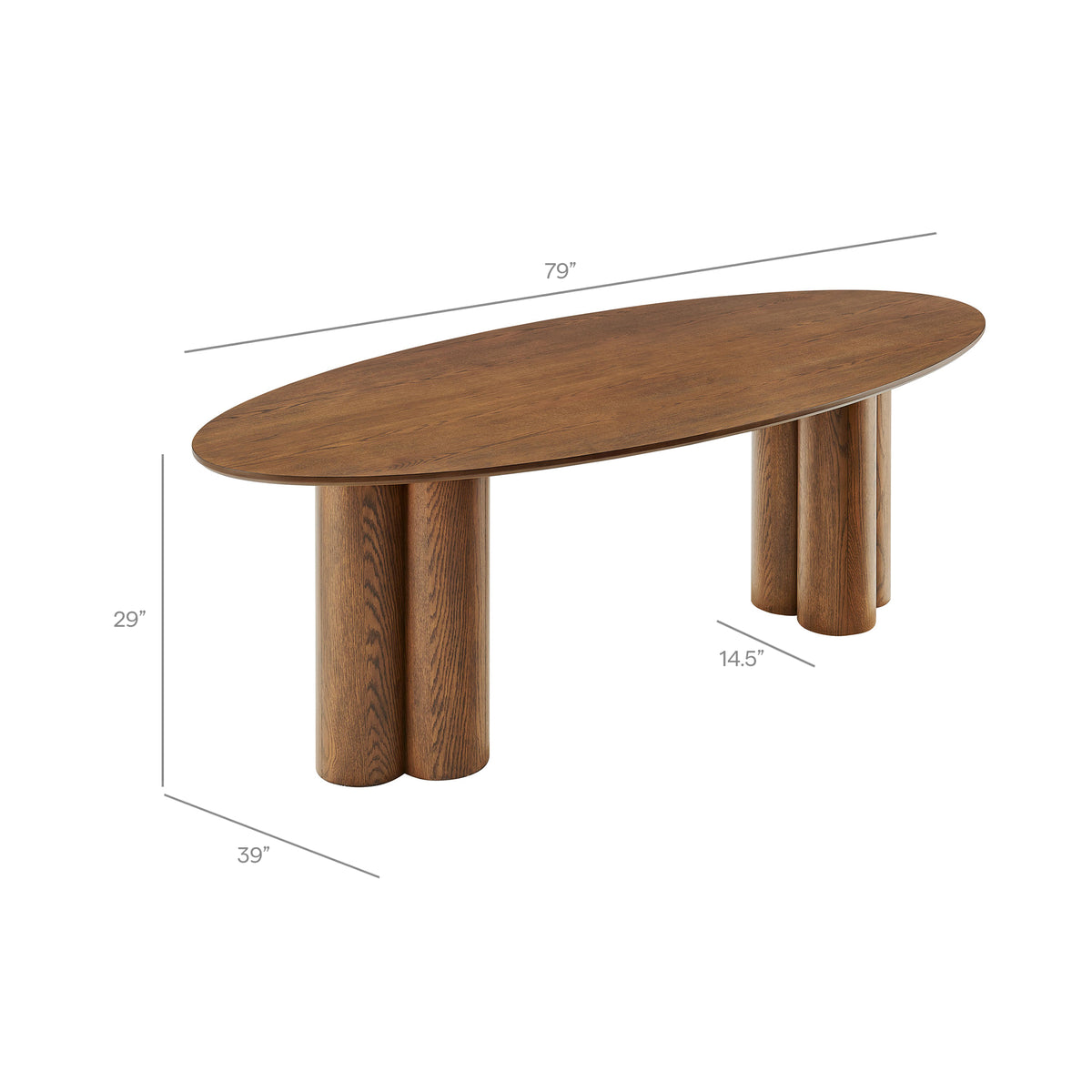 Renwick 79 Inch Oak Veneer Oval Pedestal Dining Table - Walnut