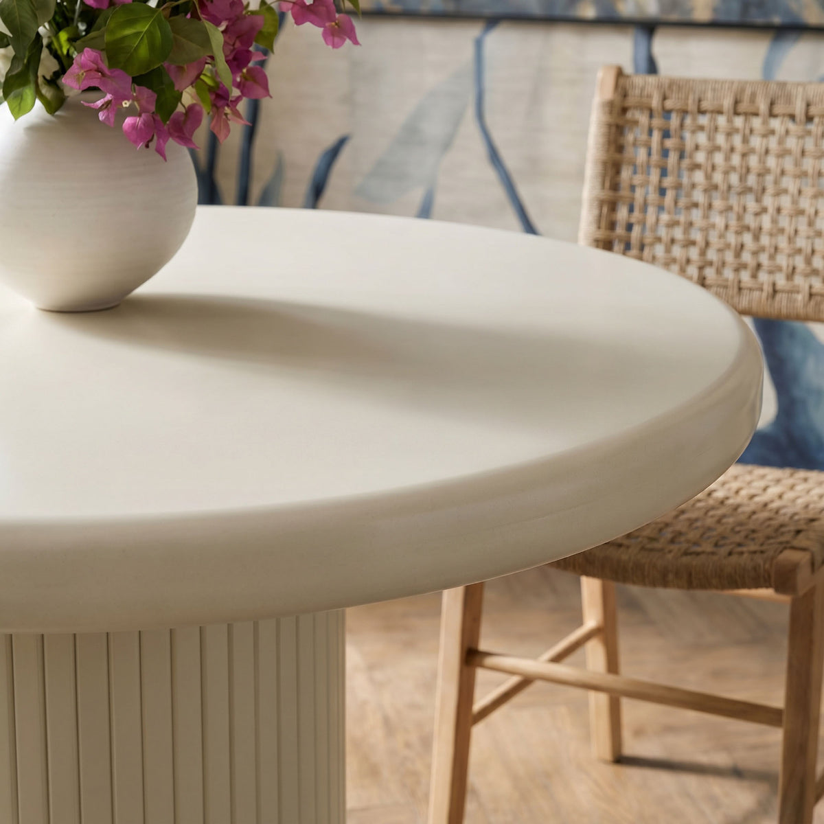 Belmonte 45 Inch Painted Wood Round Pedestal Dining Table - Putty