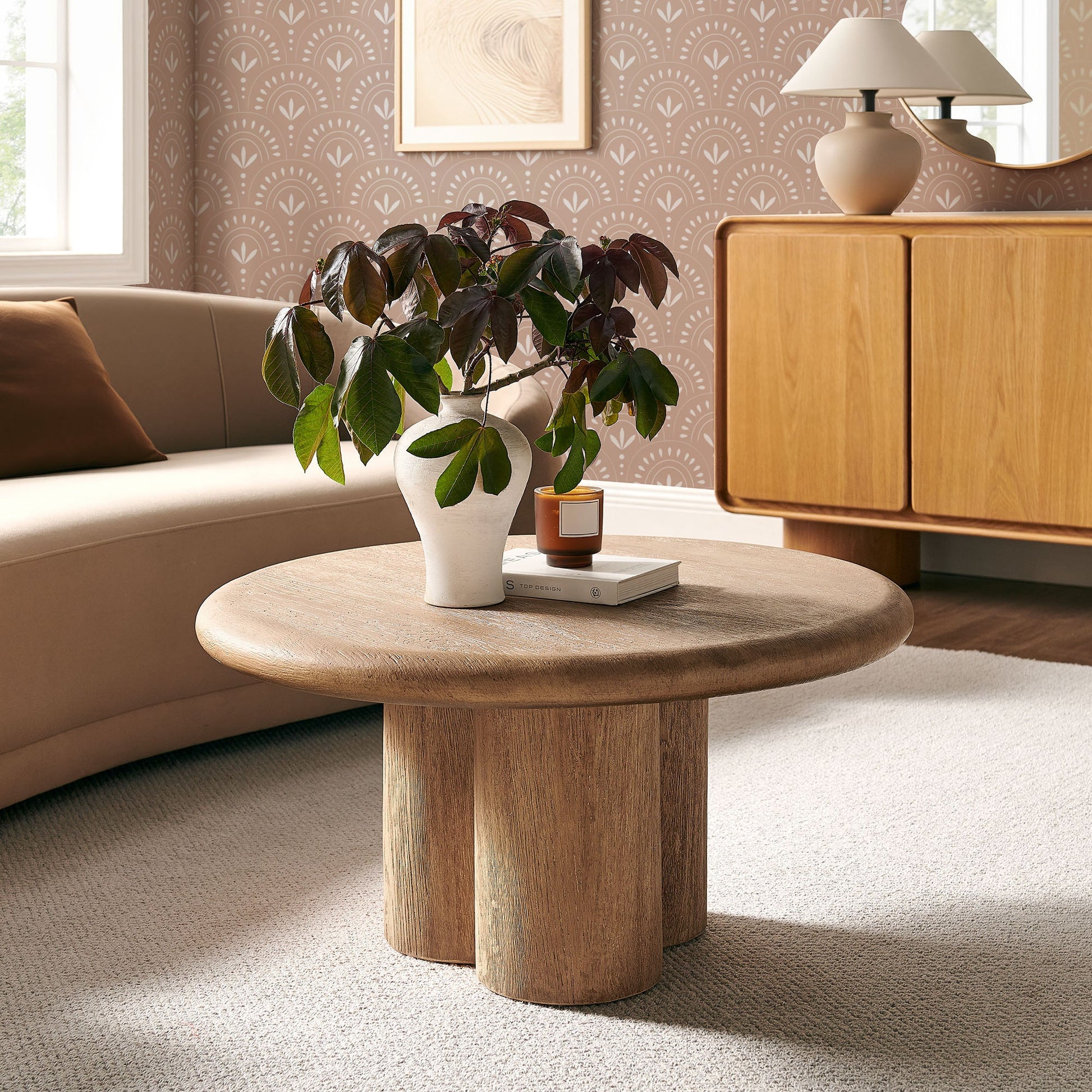 Tori 31 Inch Round Indoor and Outdoor Coffee Table - Oak