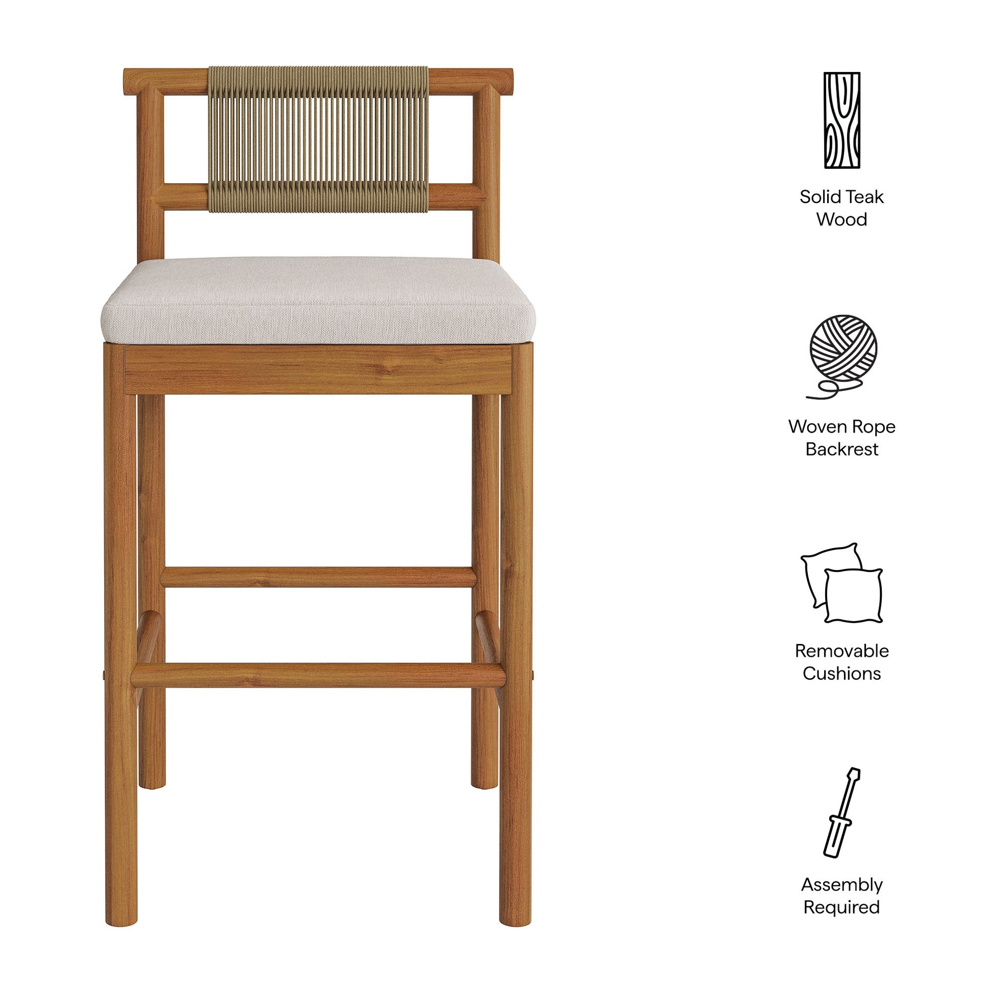 Eleni Outdoor Teak Wood Bar Stools Set of 2 - Weathered Gray Flint