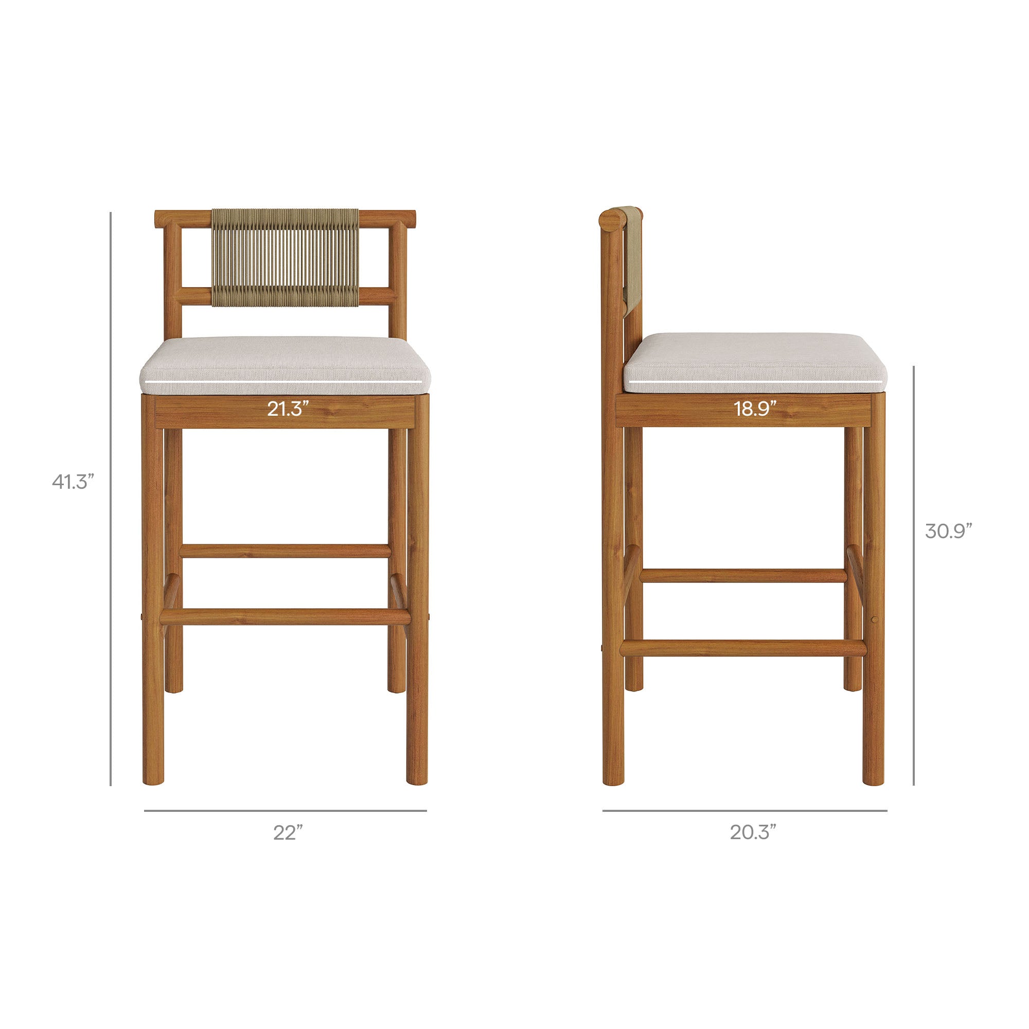 Eleni Outdoor Teak Wood Bar Stools Set of 2 - Weathered Gray Pebble