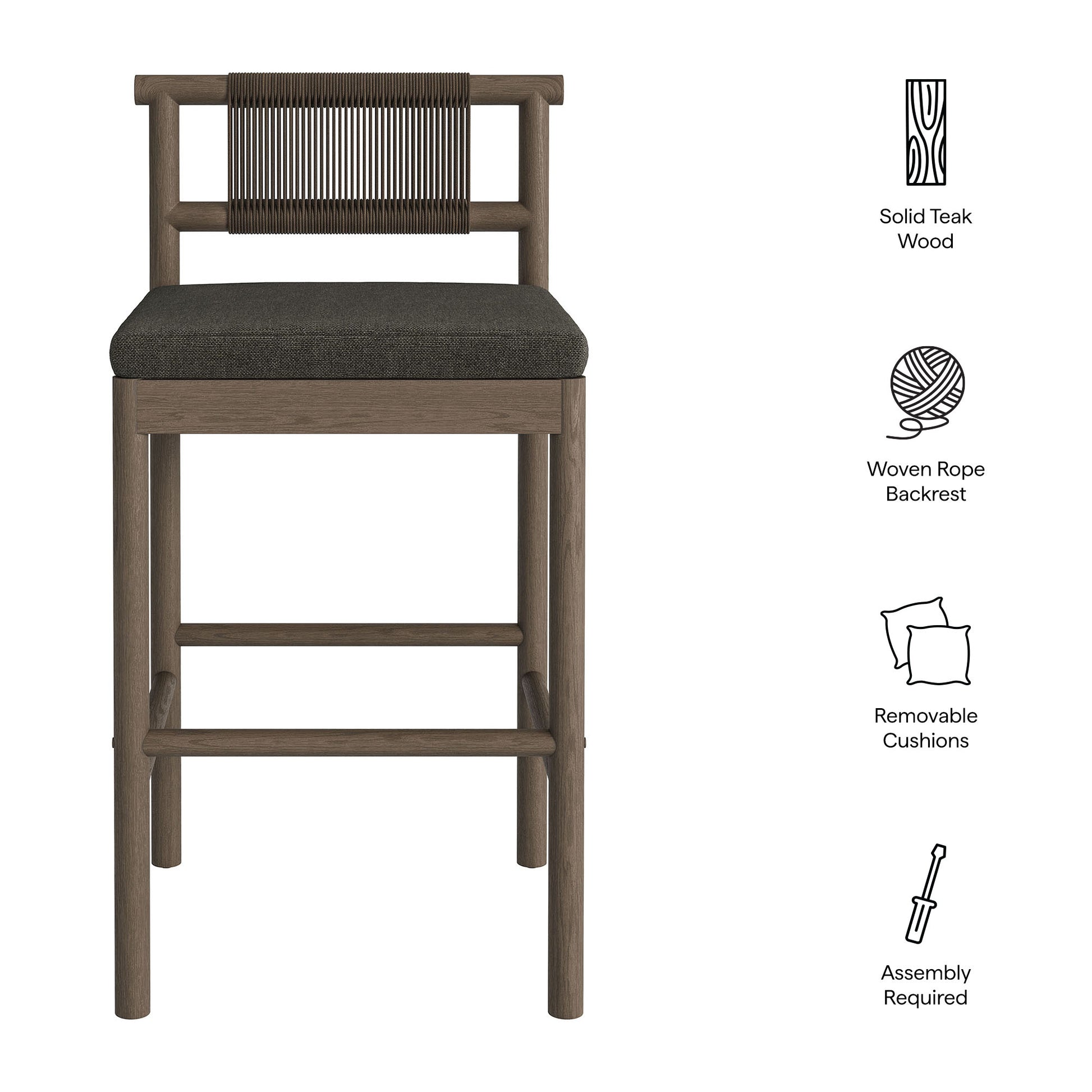 Eleni Outdoor Teak Wood Bar Stools Set of 2