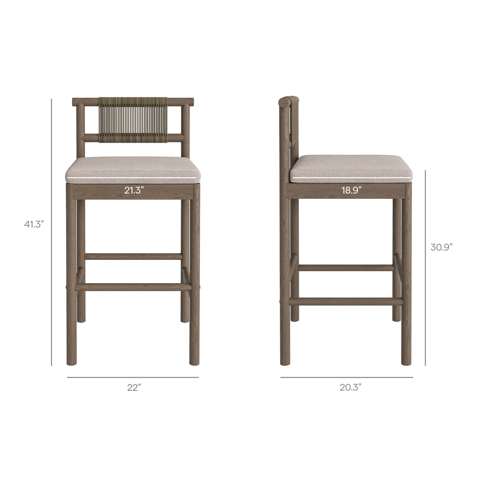 Eleni Outdoor Teak Wood Bar Stools Set of 2