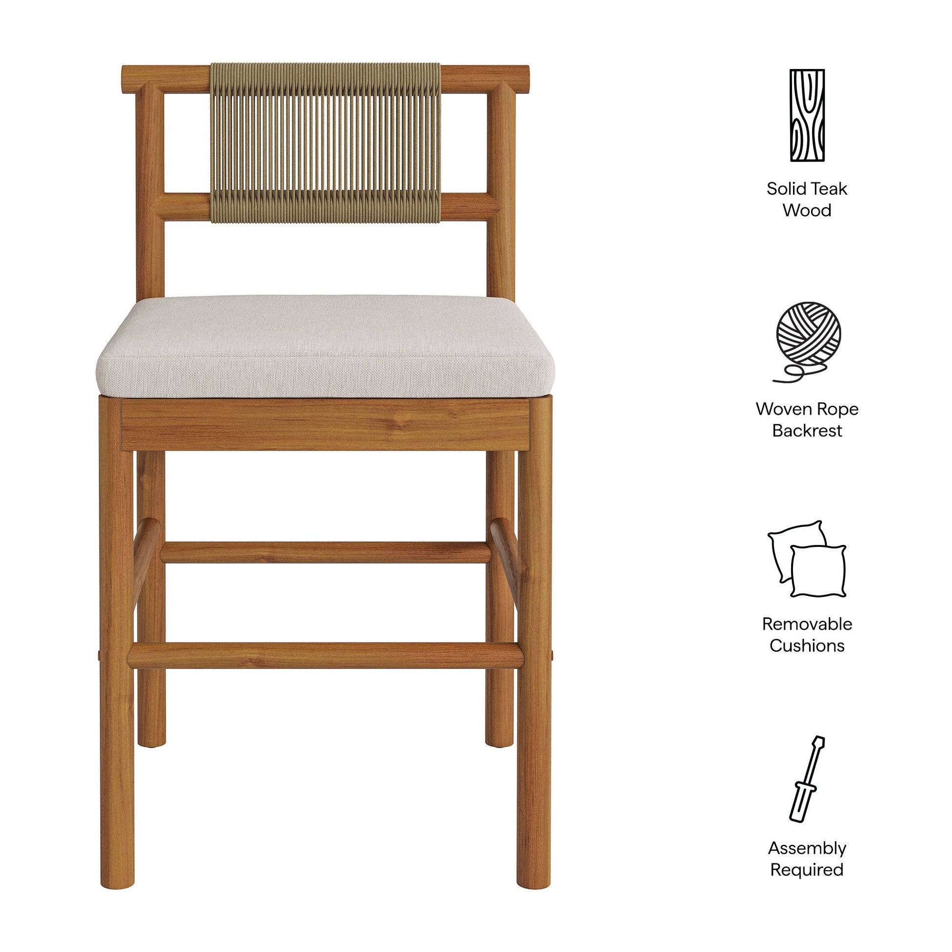 Eleni Outdoor Teak Wood Counter Stools Set of 2 - Weathered Gray Flint