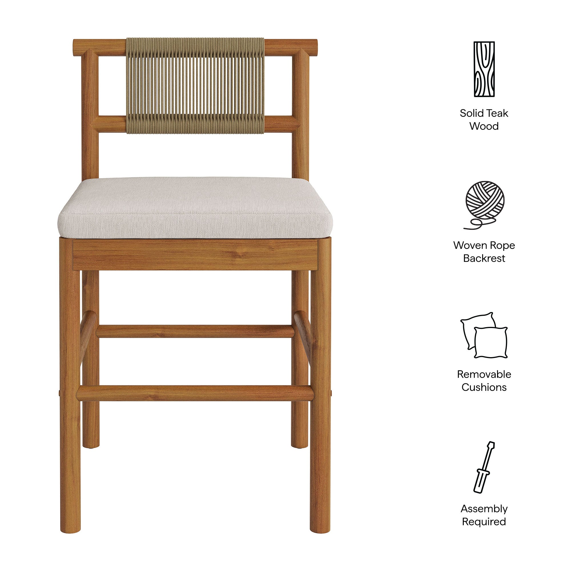 Eleni Outdoor Teak Wood Counter Stools Set of 2 - Weathered Gray Flint