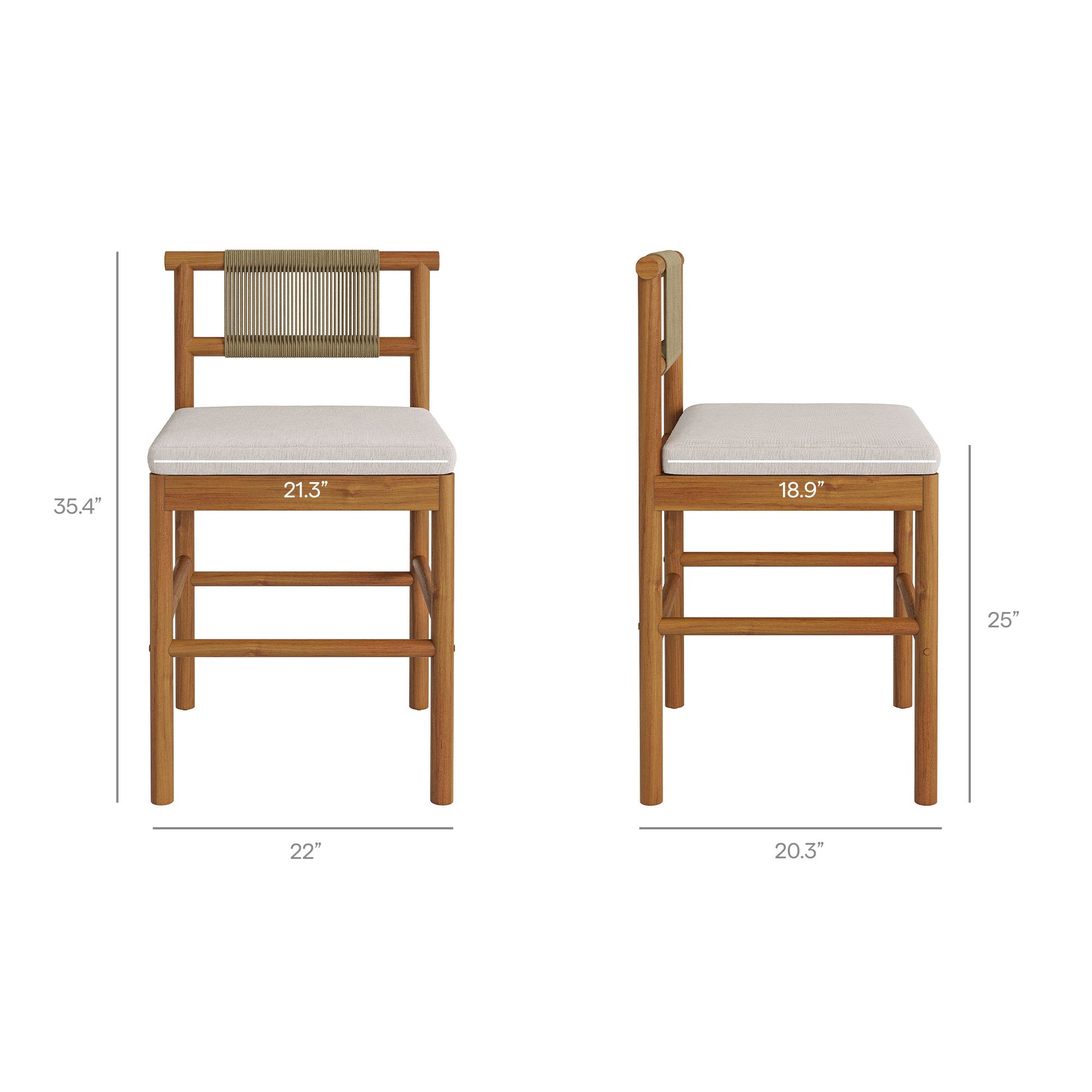 Eleni Outdoor Teak Wood Counter Stools Set of 2 - Weathered Gray Pebble