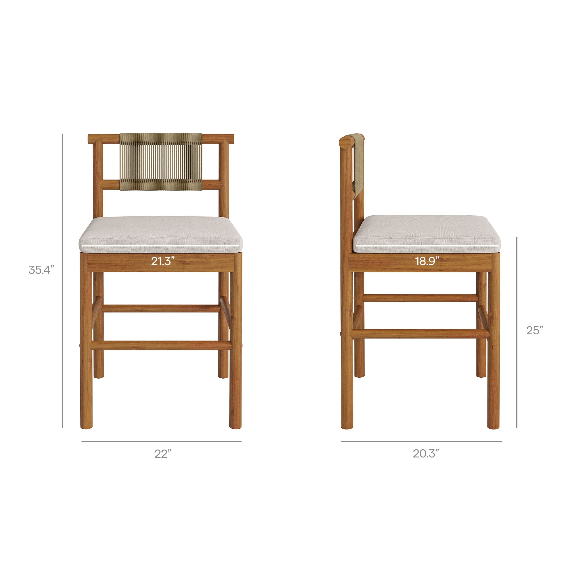 Eleni Outdoor Teak Wood Counter Stools Set of 2 - Weathered Gray Pebble