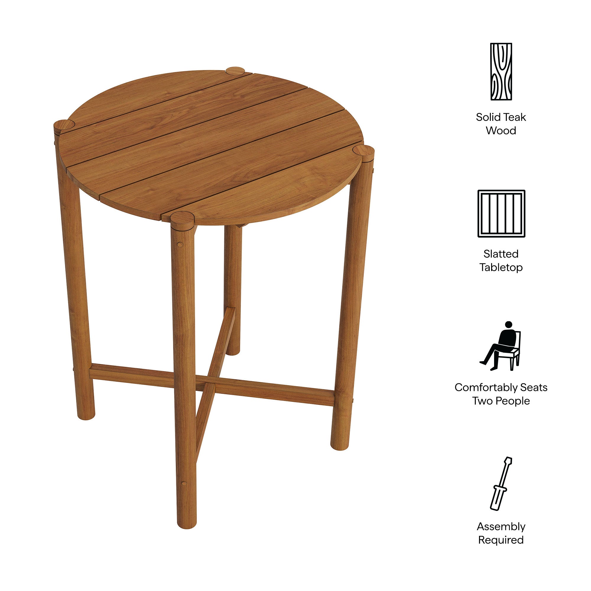 Eleni Round 35 Inch Outdoor Teak Wood Round Bar Table - Weathered Gray Teak