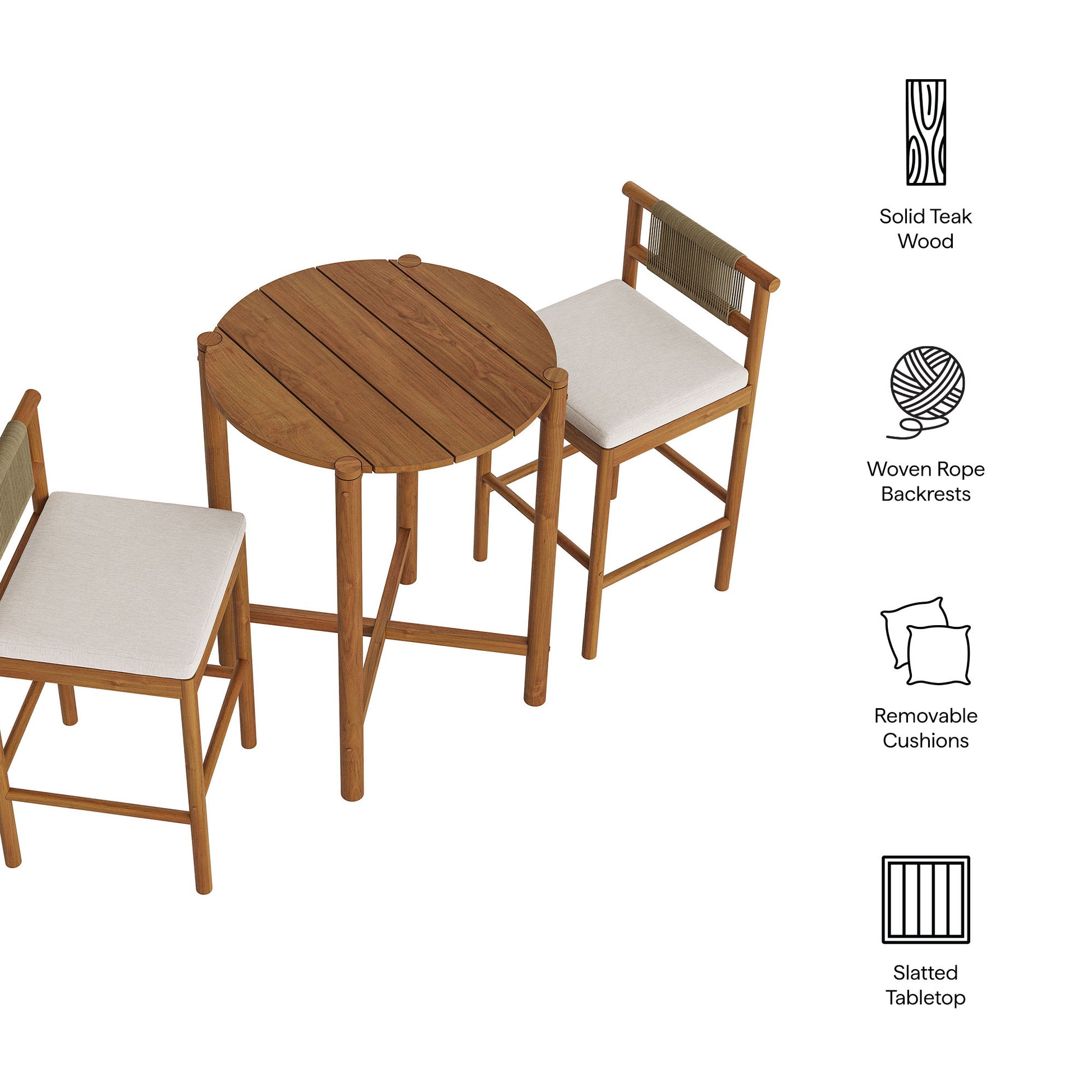 Eleni 3-Piece Outdoor Teak Wood Bar Set - Weathered Gray Flint