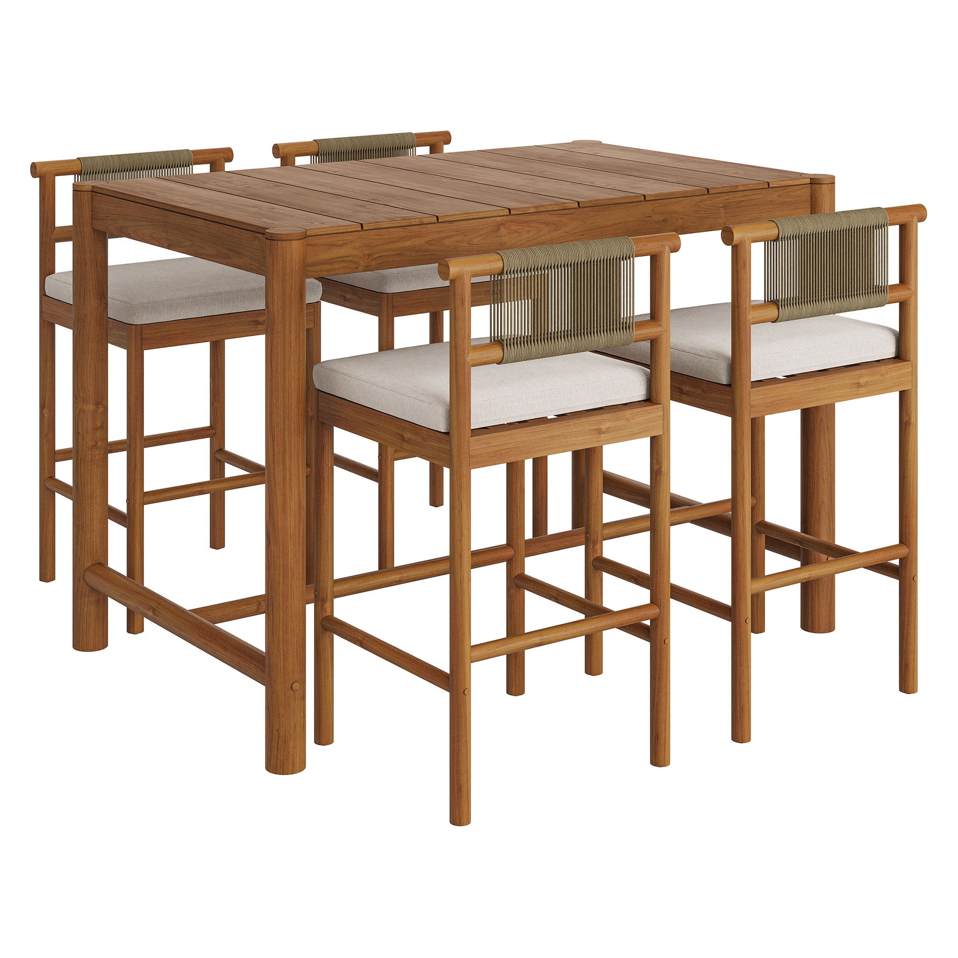 Eleni 5-Piece Outdoor Teak Wood Bar Set - Natural Sail