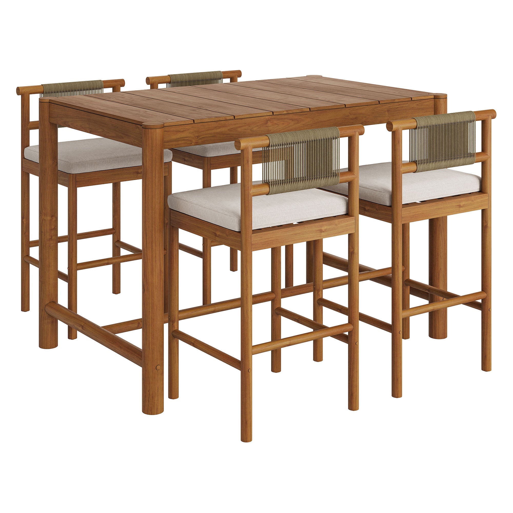Eleni 5-Piece Outdoor Teak Wood Bar Set - Natural Sail