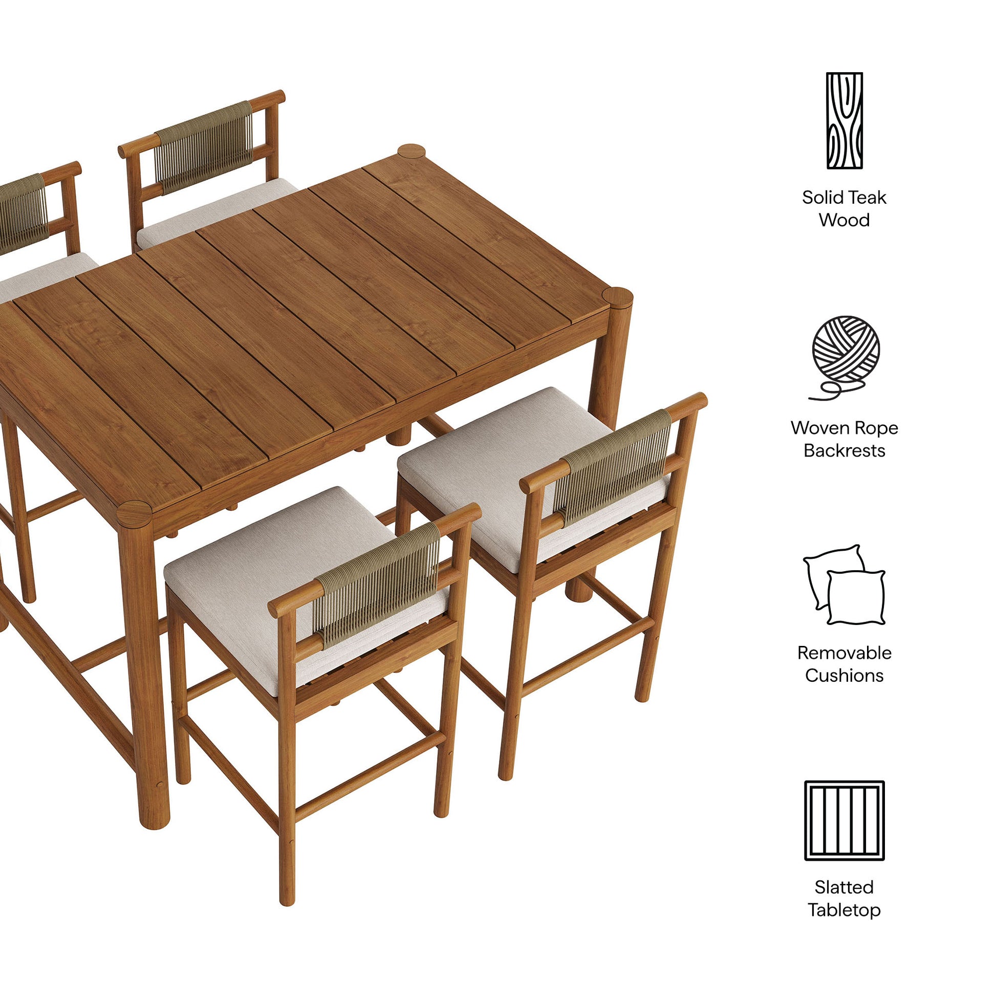 Eleni 5-Piece Outdoor Teak Wood Bar Set - Weathered Gray Flint