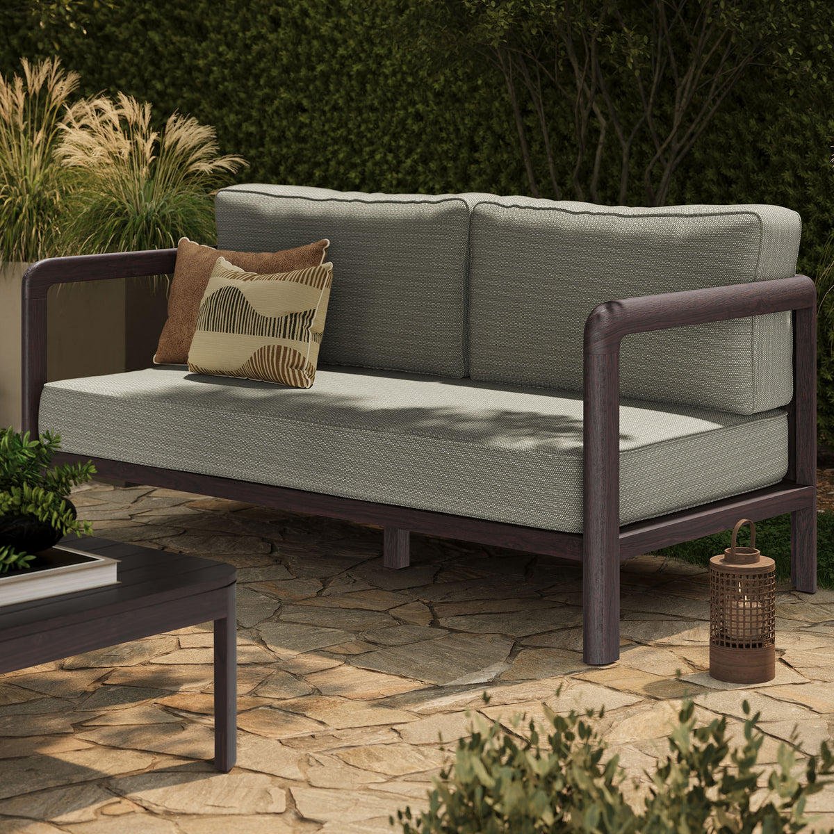Kona Outdoor Patio Teak Wood Loveseat - Ash