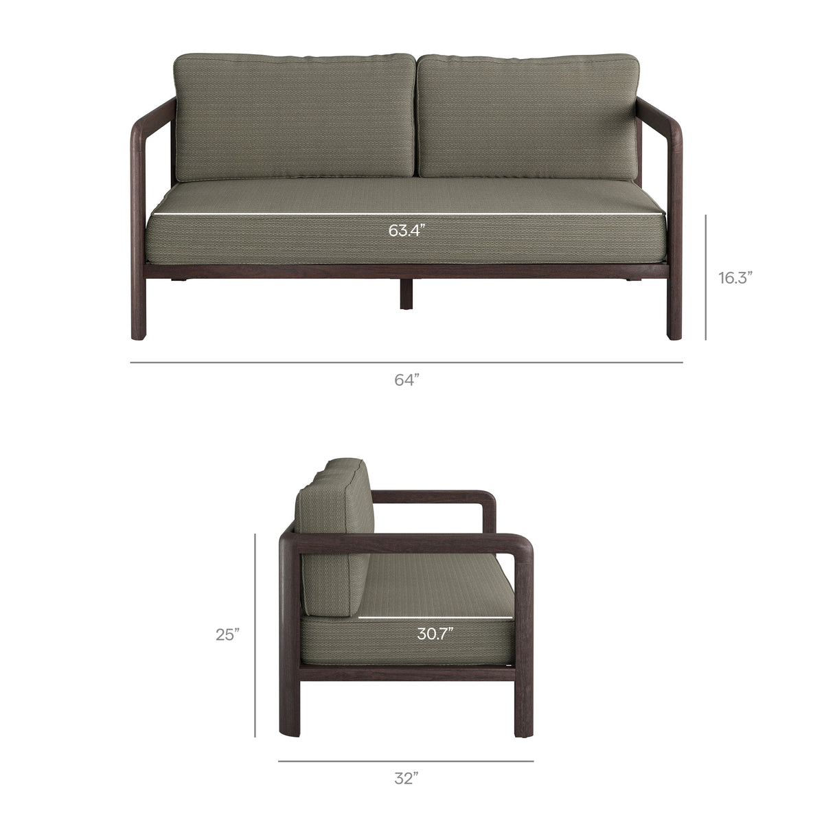Kona Outdoor Patio Teak Wood Loveseat - Ash