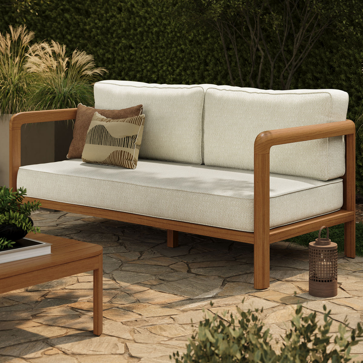 Kona Outdoor Patio Teak Wood Loveseat - Sand