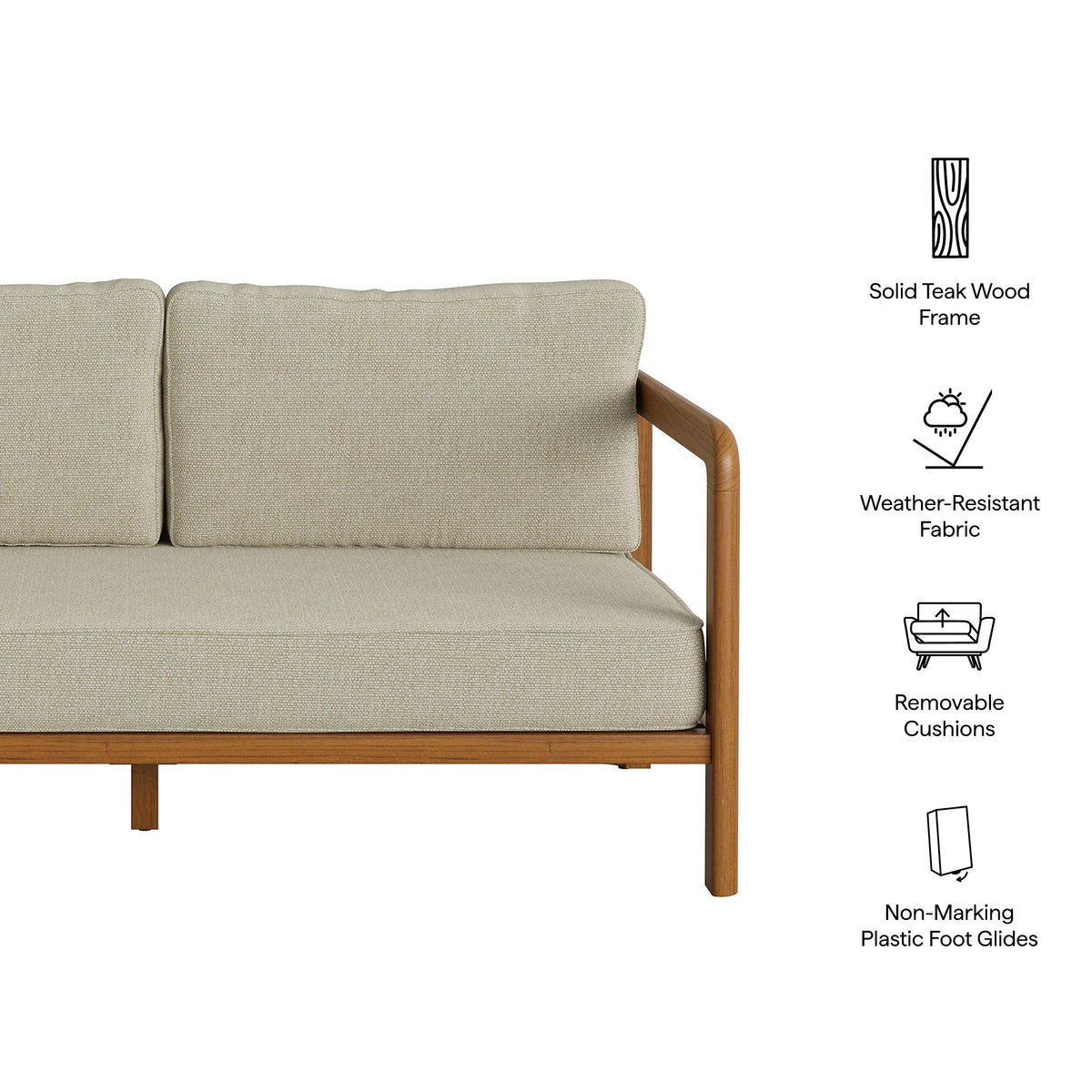 Kona Outdoor Patio Teak Wood Loveseat - Sand