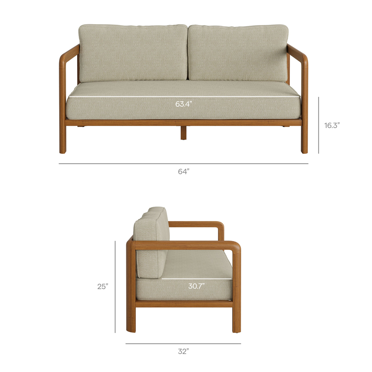 Kona Outdoor Patio Teak Wood Loveseat - Sand