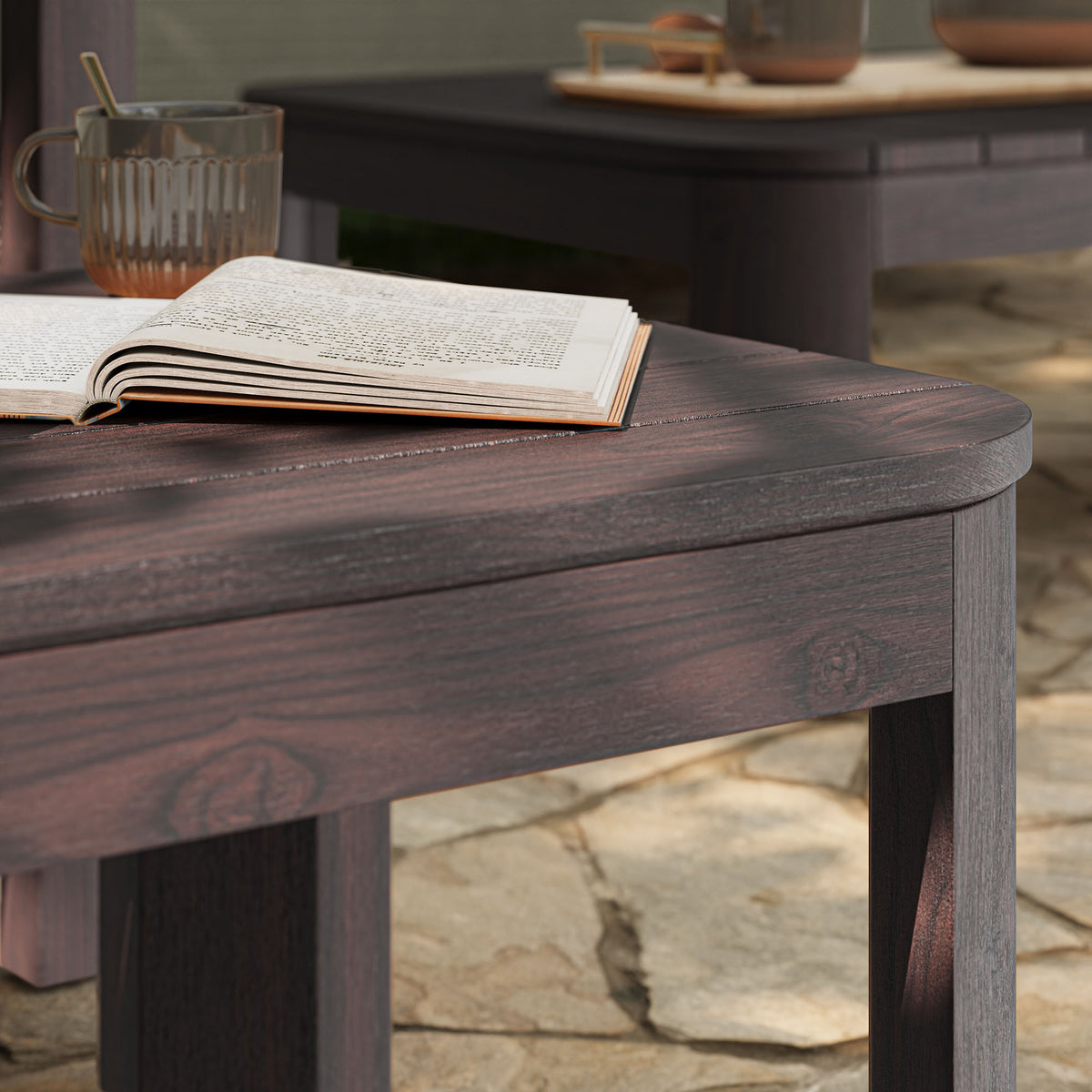 Kona Outdoor Patio Teak Wood Side Table - Dark Brown