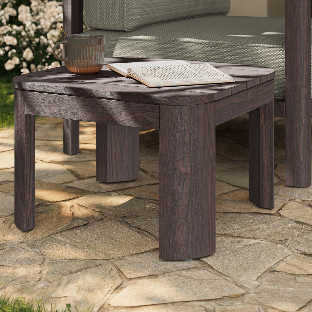 Kona Outdoor Patio Teak Wood Side Table - Dark Brown