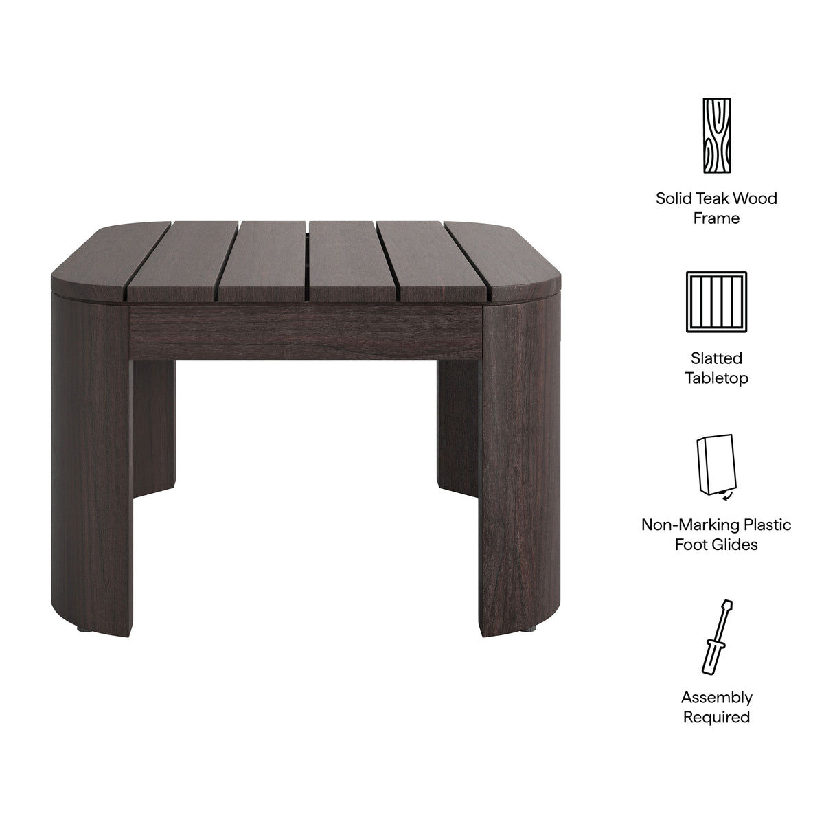 Kona Outdoor Patio Teak Wood Side Table - Dark Brown