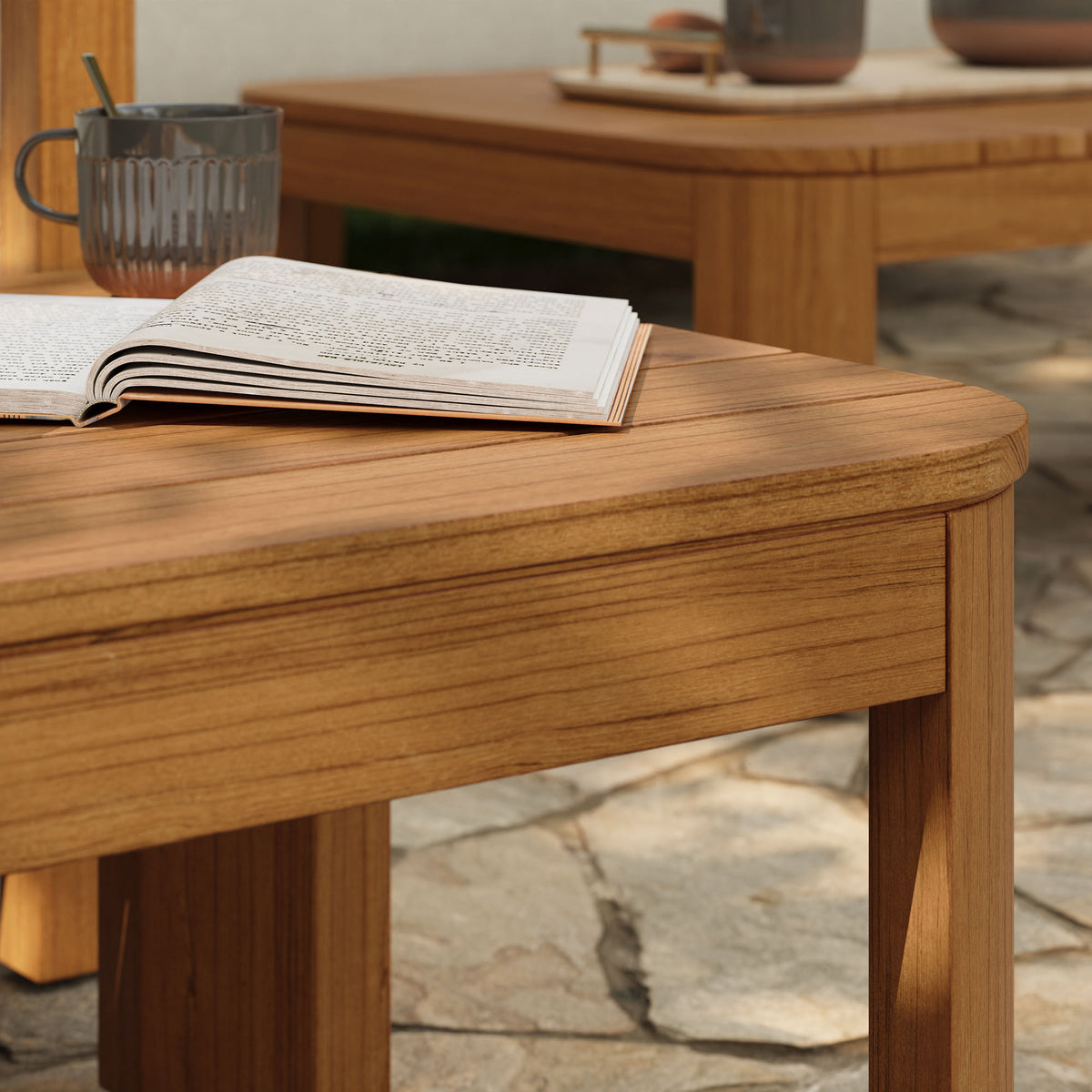 Kona Outdoor Patio Teak Wood Side Table - Natural