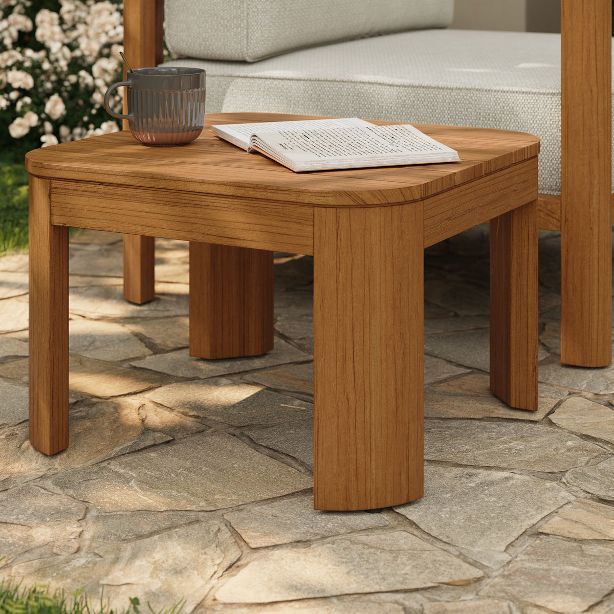 Kona Outdoor Patio Teak Wood Side Table - Natural