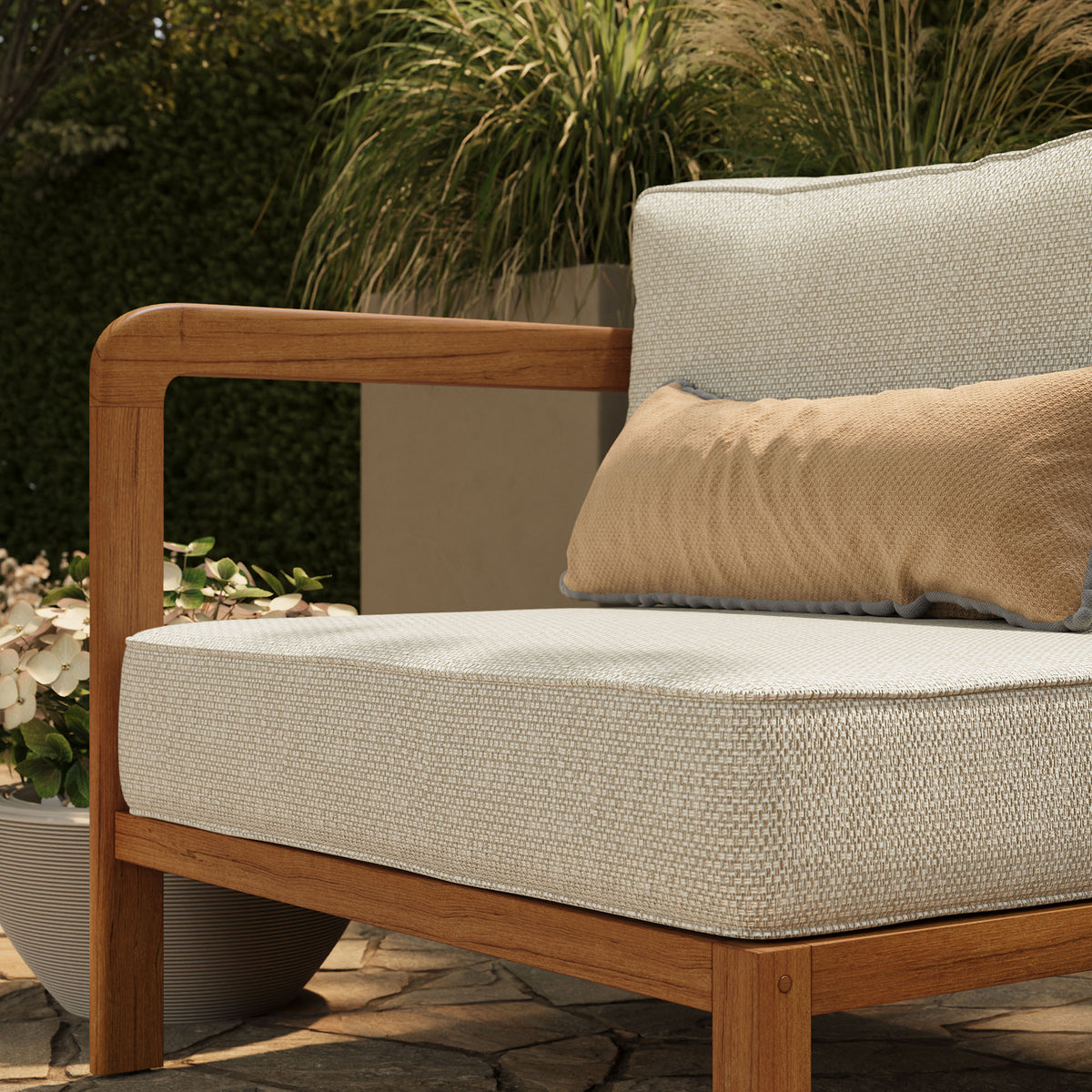 Kona Outdoor Patio Teak Wood Left-Arm Facing Modular Armchair - Sand