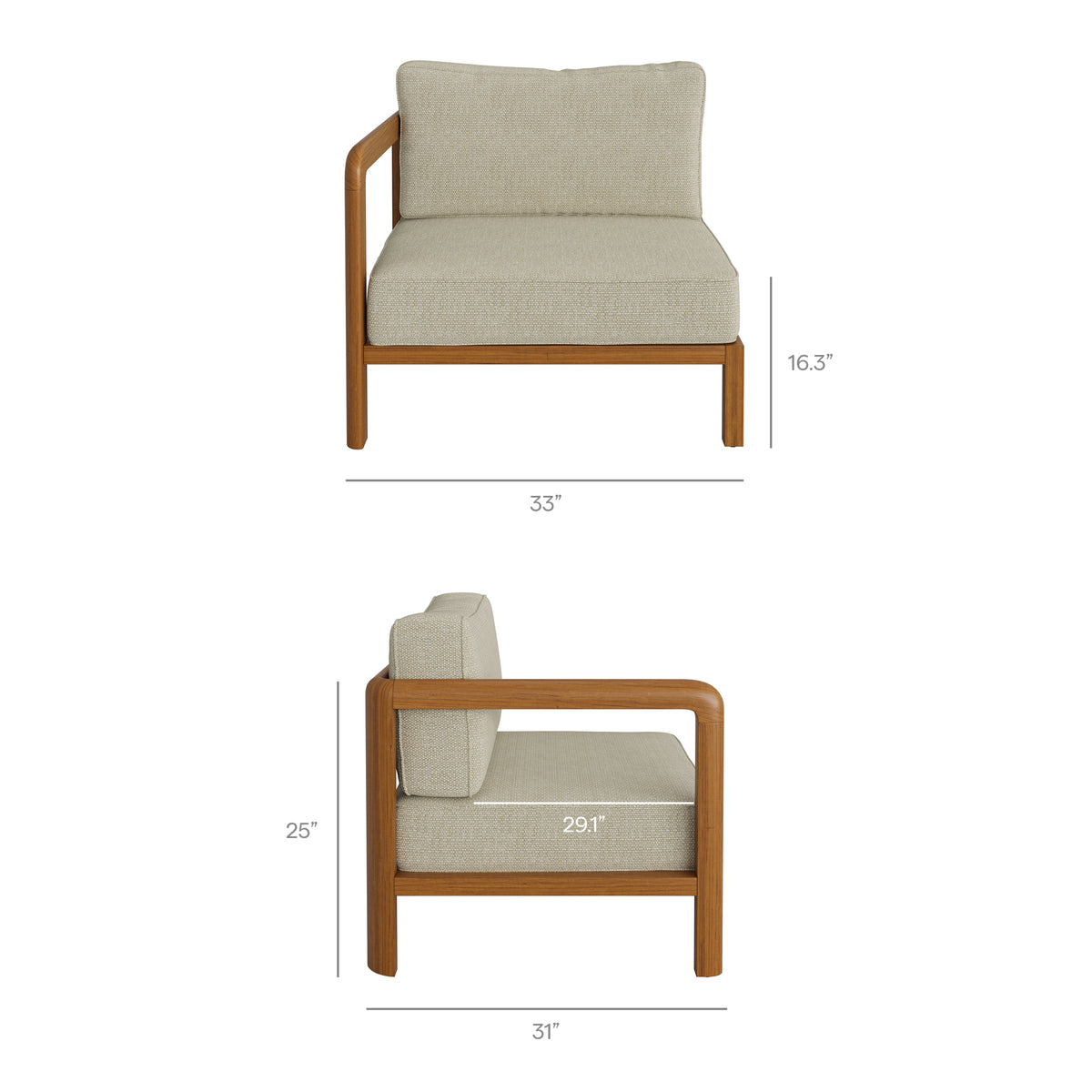 Kona Outdoor Patio Teak Wood Left-Arm Facing Modular Armchair - Sand