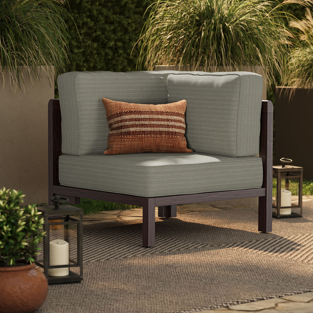 Kona Outdoor Patio Teak Wood Corner Modular Chair - Ash