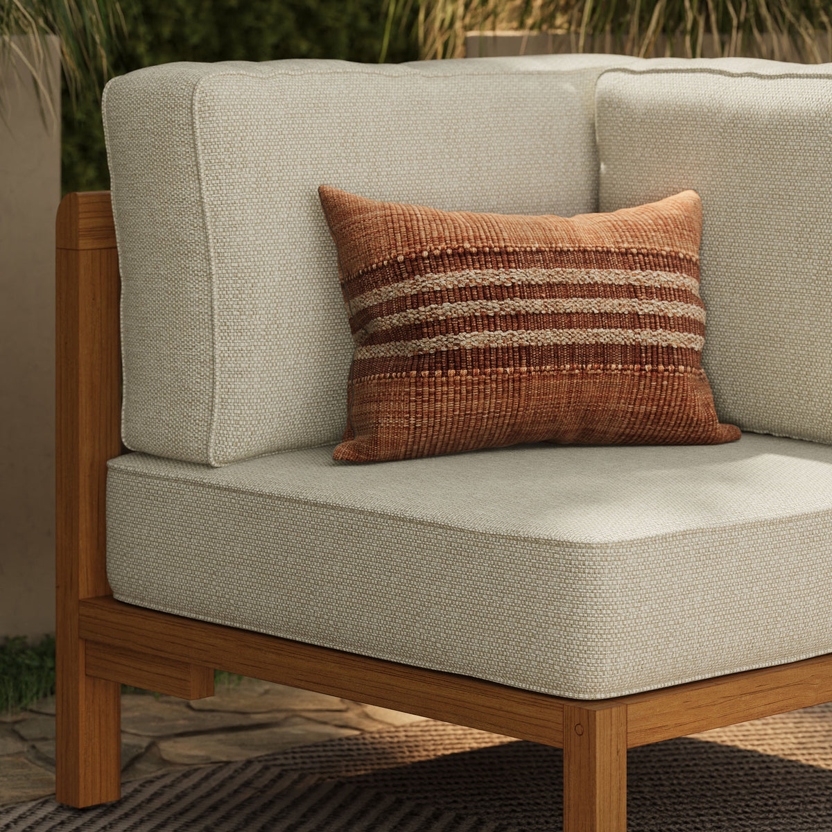 Kona Outdoor Patio Teak Wood Corner Modular Chair - Sand