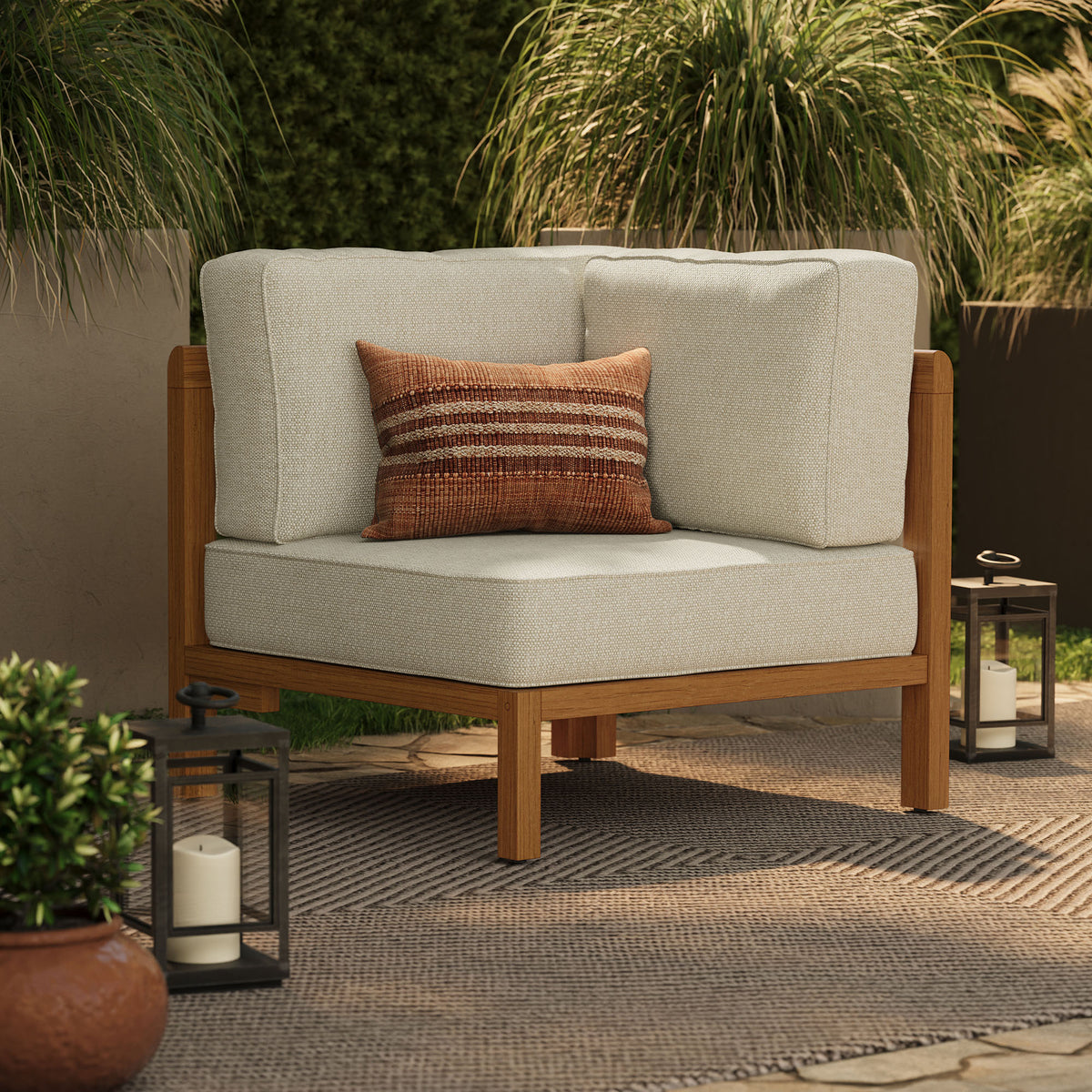 Kona Outdoor Patio Teak Wood Corner Modular Chair - Sand