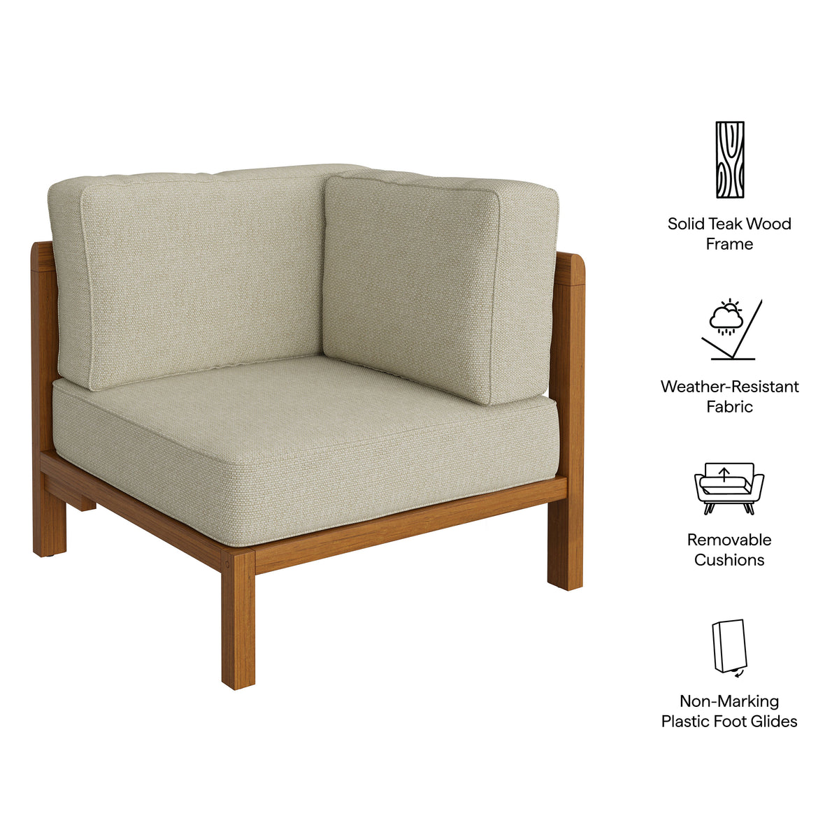 Kona Outdoor Patio Teak Wood Corner Modular Chair - Sand