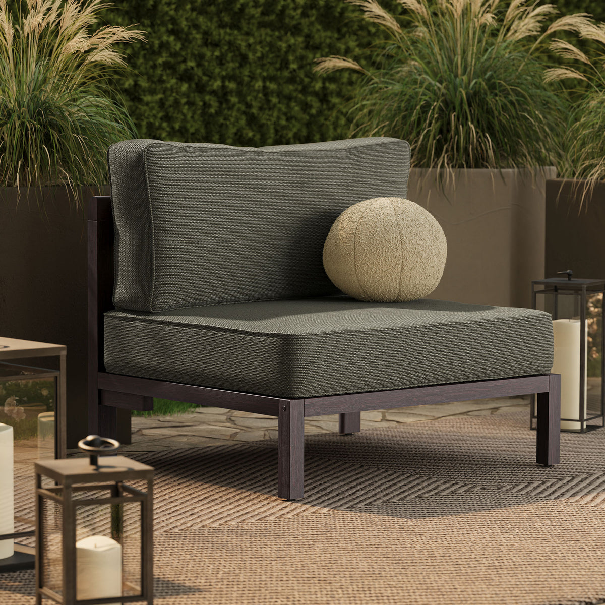 Kona Outdoor Patio Teak Wood Armless Modular Chair - Ash