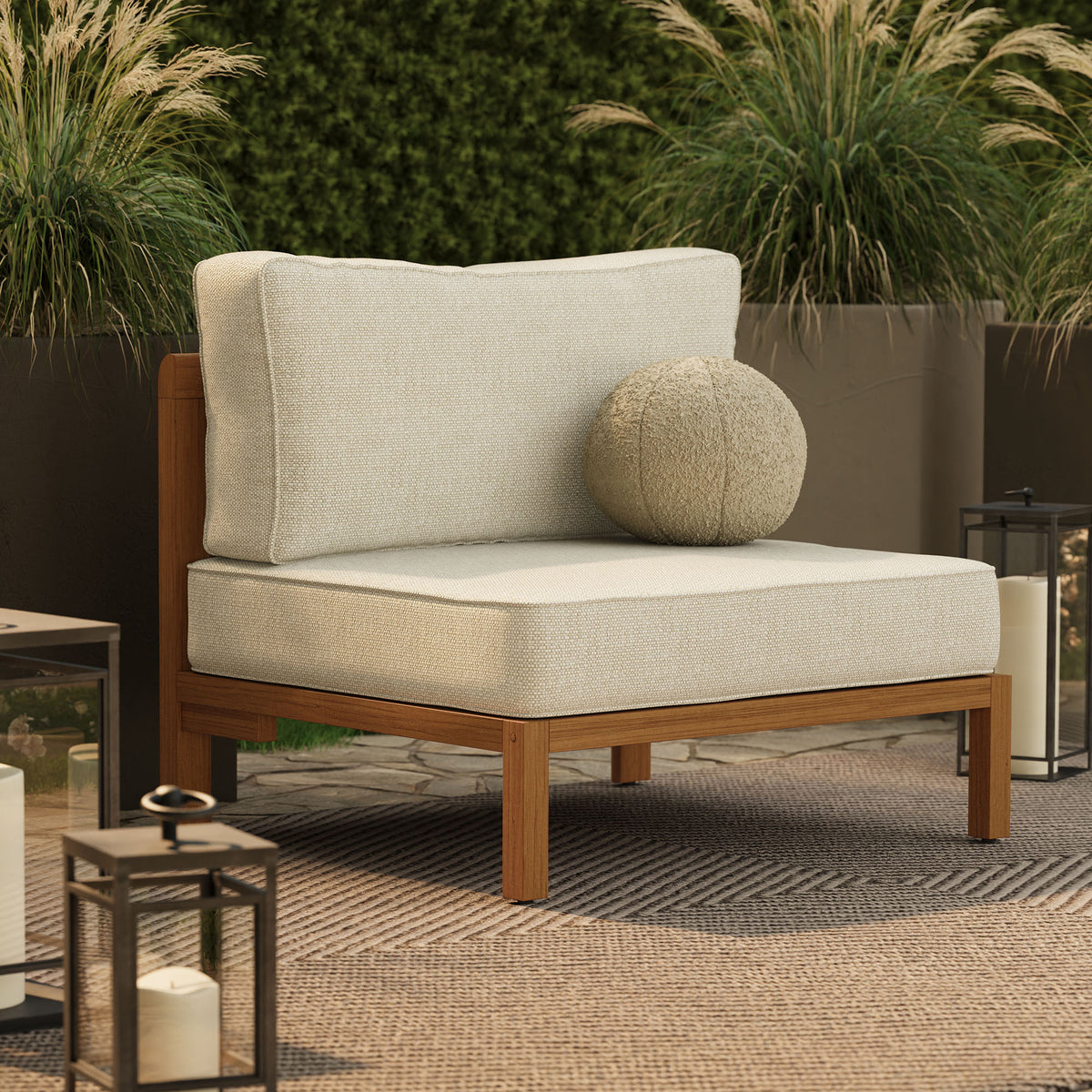 Kona Outdoor Patio Teak Wood Armless Modular Chair - Sand