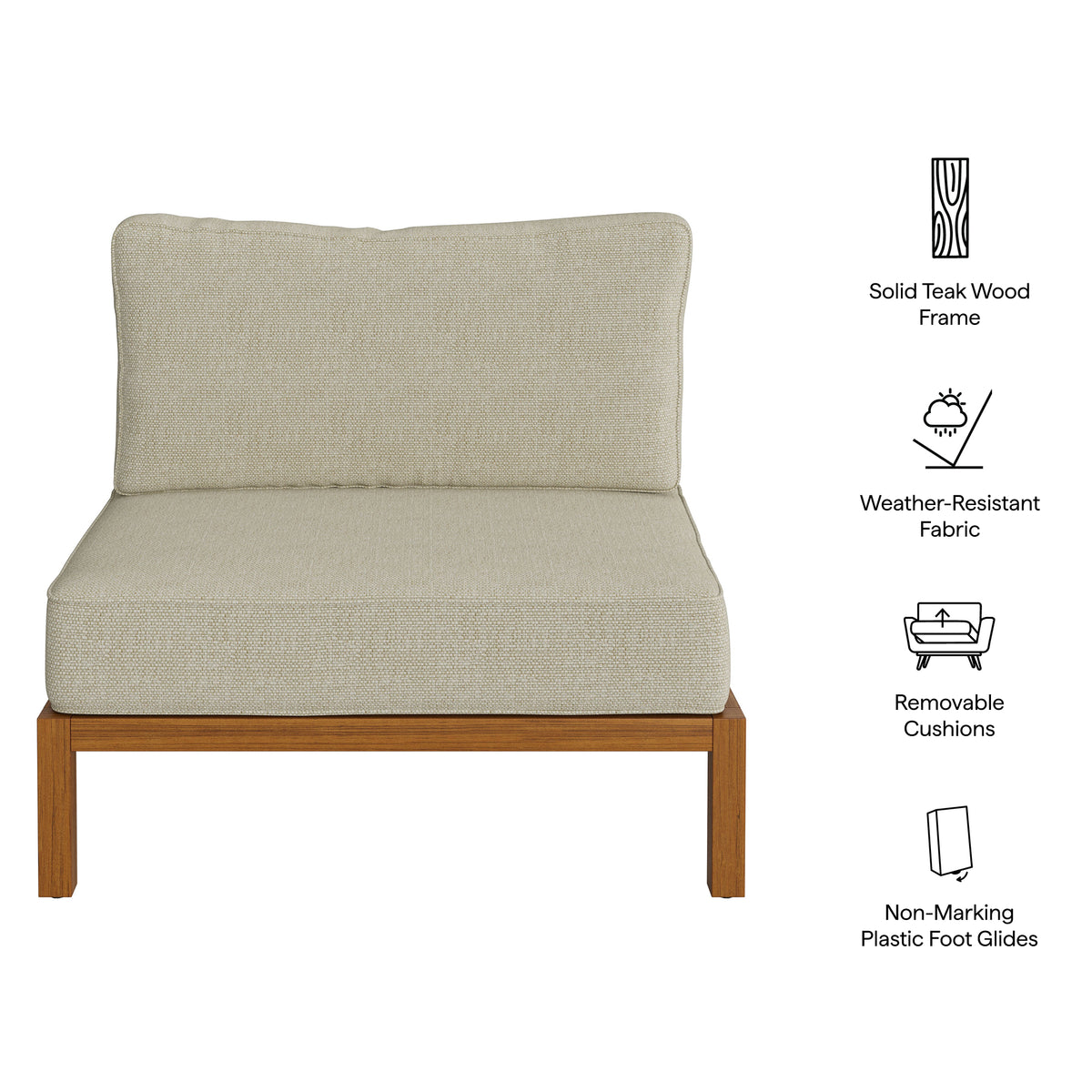 Kona Outdoor Patio Teak Wood Armless Modular Chair - Sand